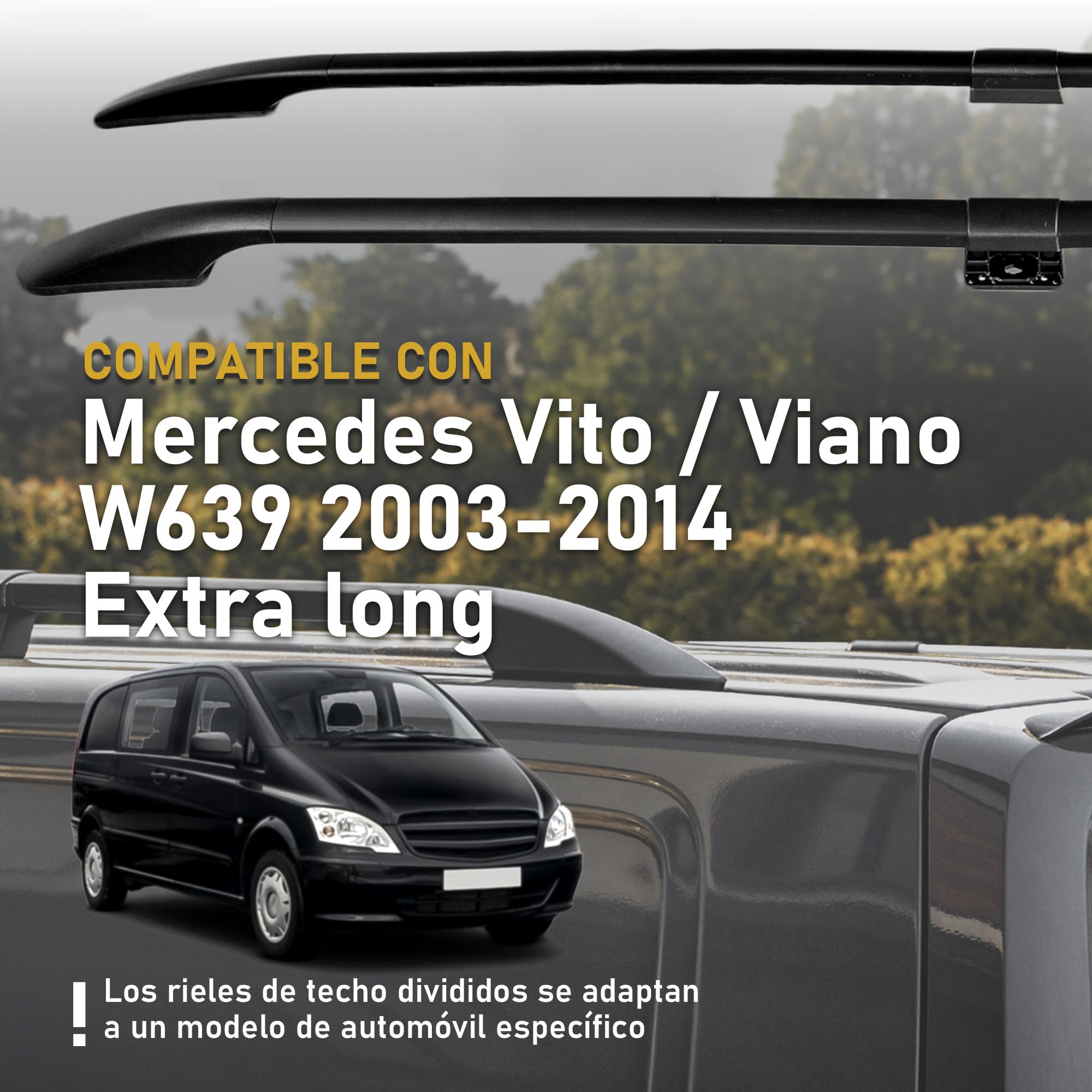 CHROMEMASTER | Compatible con Mercedes Vito Viano W639 Extra Long 2003-2014 | Barras Portaequipajes, Rieles de Techo; Se Utilizan para el Montaje de Portaequipajes de Techo, Cajas de Techo