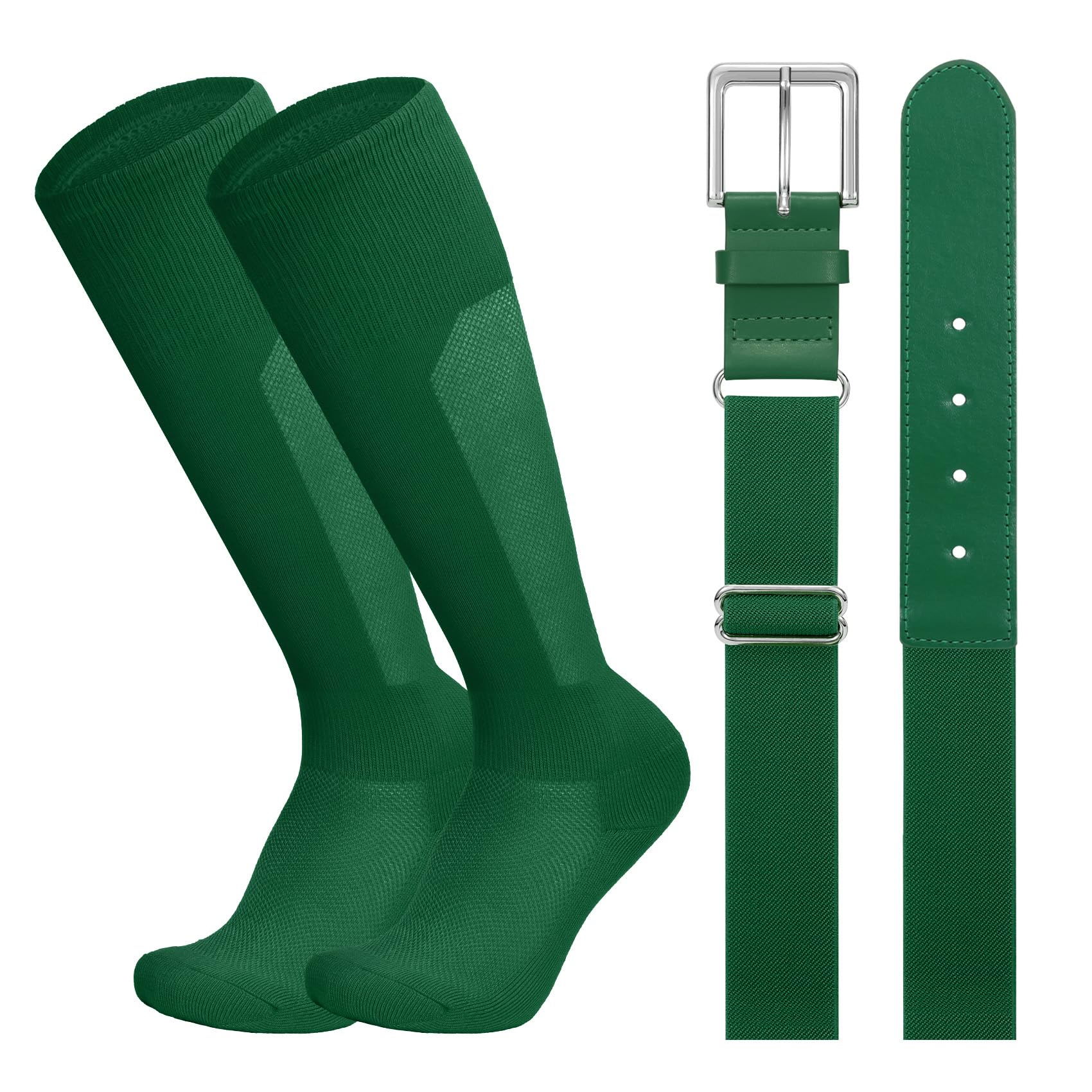 LEACOOLKEY Baseball Belt and Socks Combo Set Breathable Softball Socks and Elastic Belt for Youth Adult