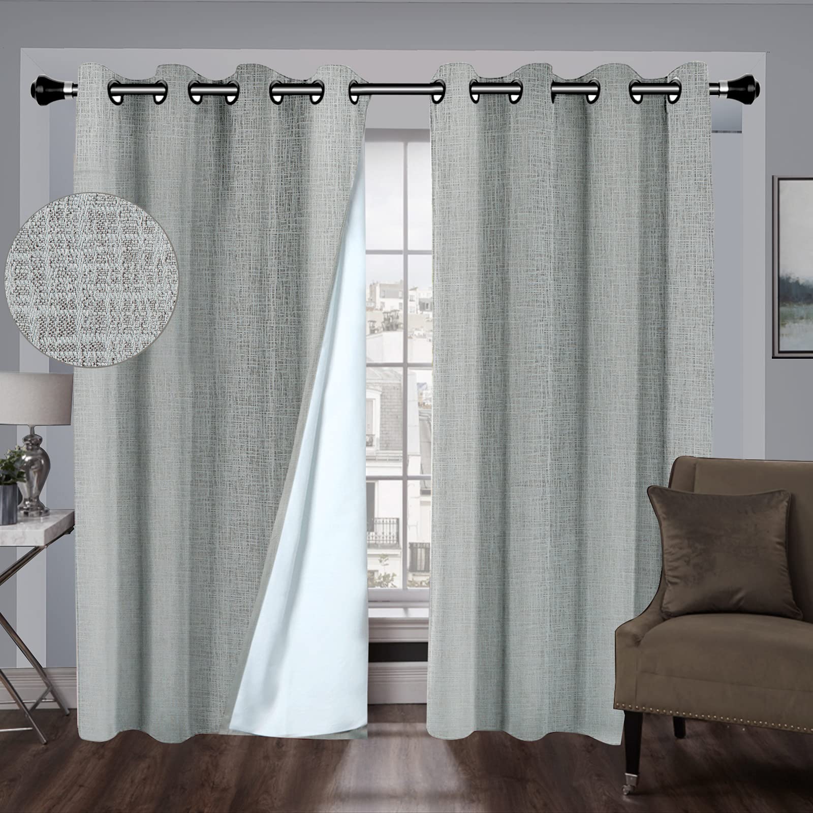 Photo 1 of 100% Blackout Curtains for Bedroom Living Room, Textured  Set of 2, Good Drape, Grey 52"x84"