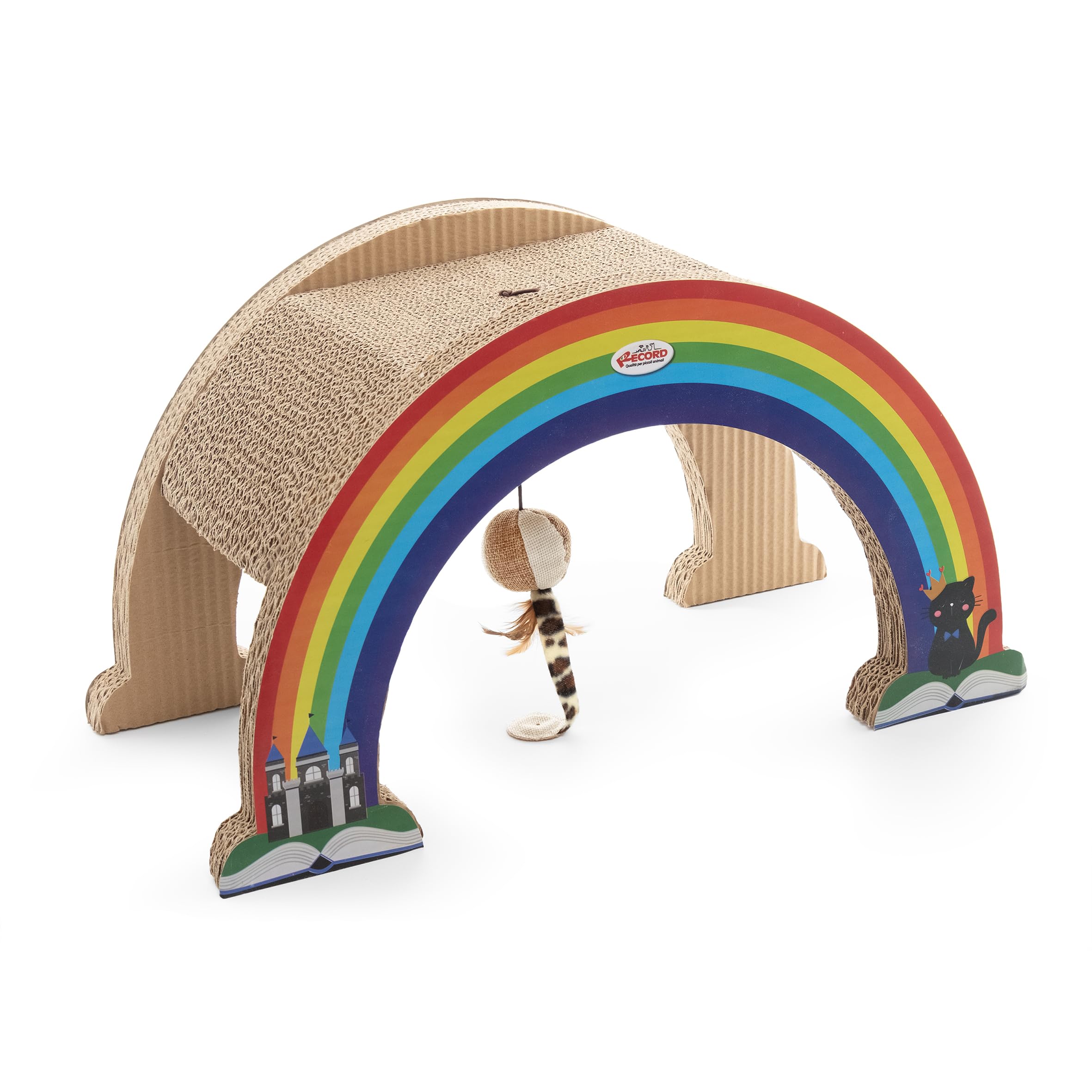 Record Rainbow Cat Scratching Post - Cardboard Frame with Catnip - Bridge Shape with Rainbow Decoration on the Side - Size: 50 x 25 x 28h cm - Havana