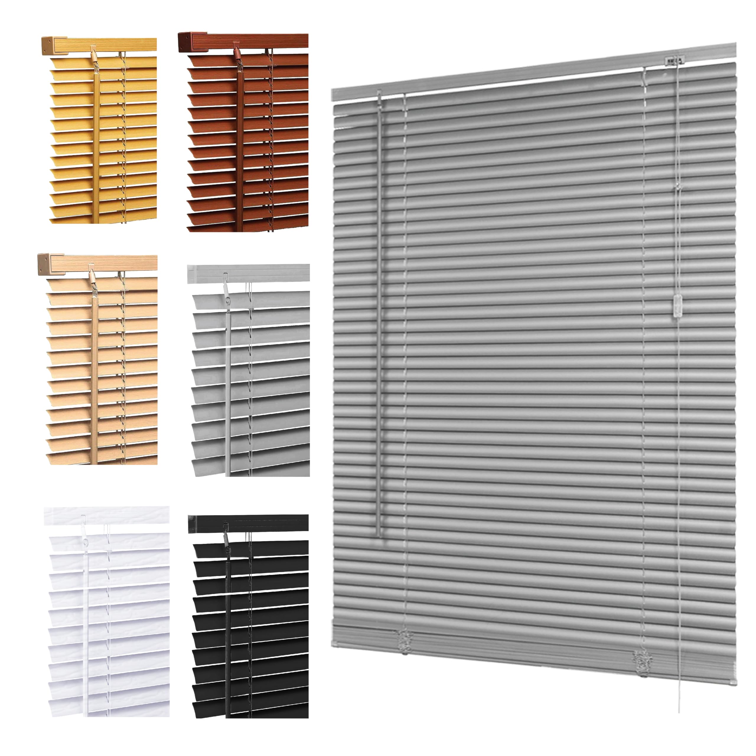 Ruby Deals Custom Made to Measure PVC Venetian Blinds Window 25mm Thin Slats Easy Fit Window Treatment Shutters Child Safe Home Office (Grey Embossed W90 x 150H cm) — image 1