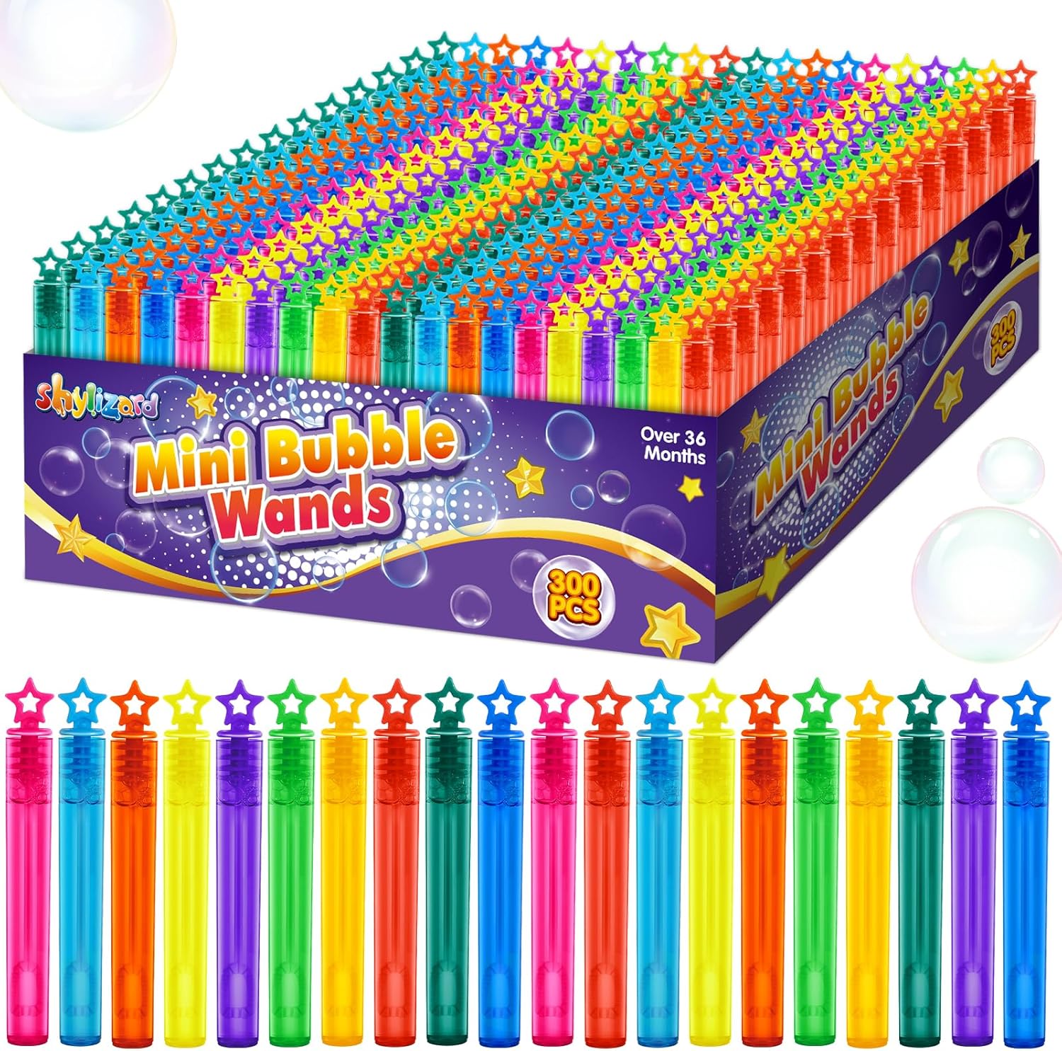 300 Pcs Mini Bubble Wands for Kids, Bulk Bubble Wands in 10 Colors, Kids Party Favor, Themed Birthday, Christmas, Goodies Bags, Wedding, Carnival Prizes Toys, Bubble Summer Outdoor Gifts for Kids