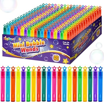300 Pcs Mini Bubble Wands for Kids, Bulk Bubble Wands in 10 Colors, Kids Party Favor, Themed Birthday, Christmas, Goodies Bags, Wedding, Carnival Prizes Toys, Bubble Summer Outdoor Gifts for Kids