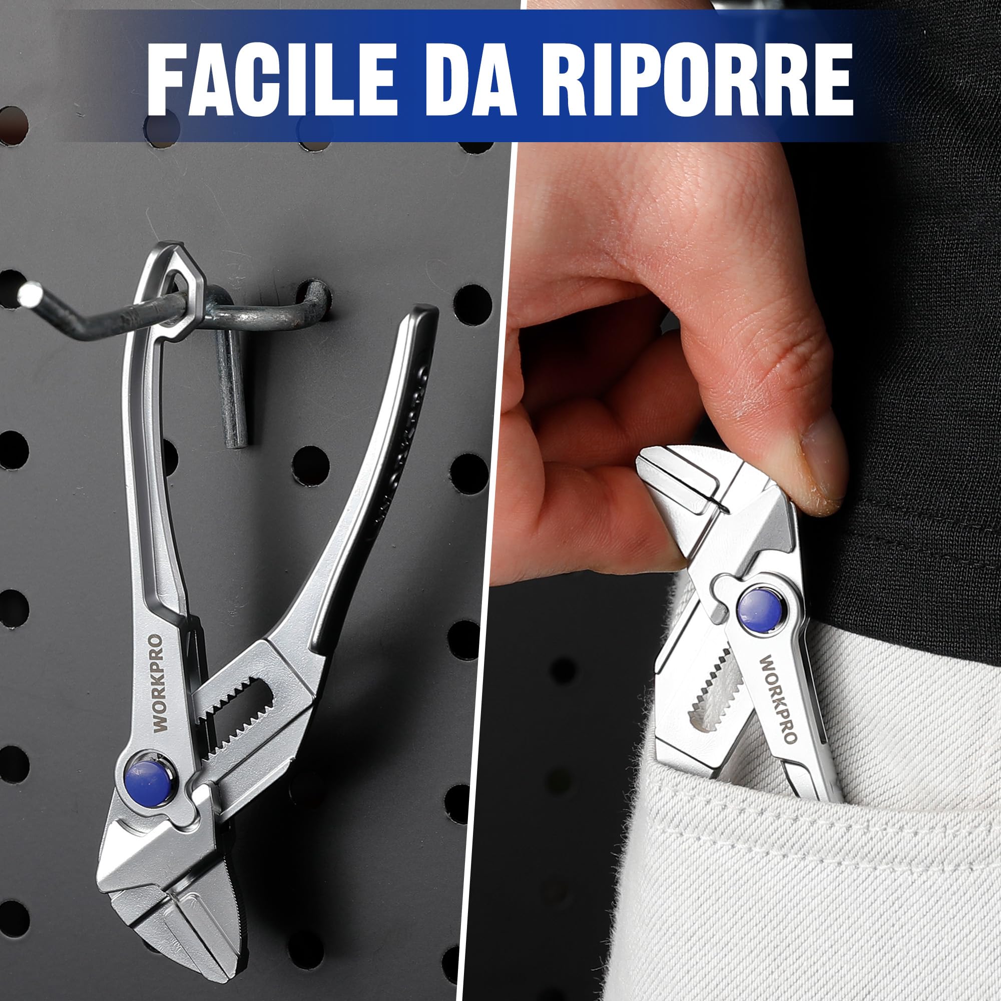 WORKPRO Mini Pinza Chiave da 100 mm, Chiave Regolabile ad Alta Resistenza, Morso Parallelo, Apertura Massima 20 mm, Strumento EDC Compatto per Spazi Ristretti, Argento