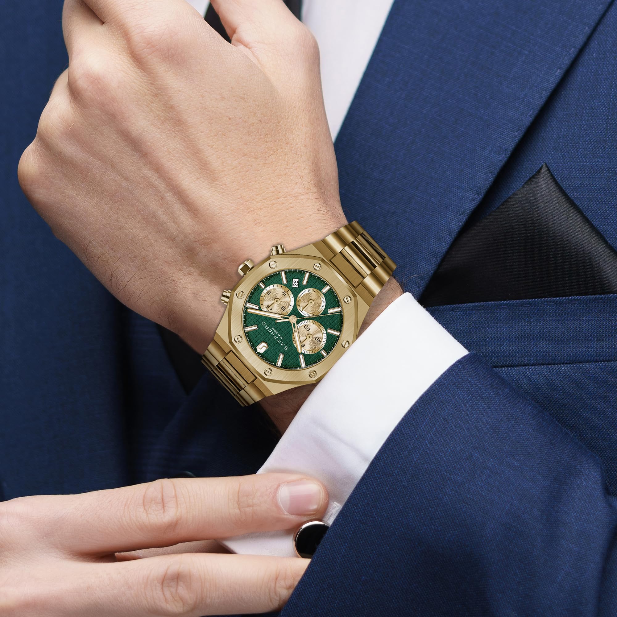 SAPPHERO Herren Uhren Luxus 50M Wasserdicht Armbanduhr für Männer Geschäftlich Datum Sport Zeit Mode Stahlband Uhr Geschenk für Männer