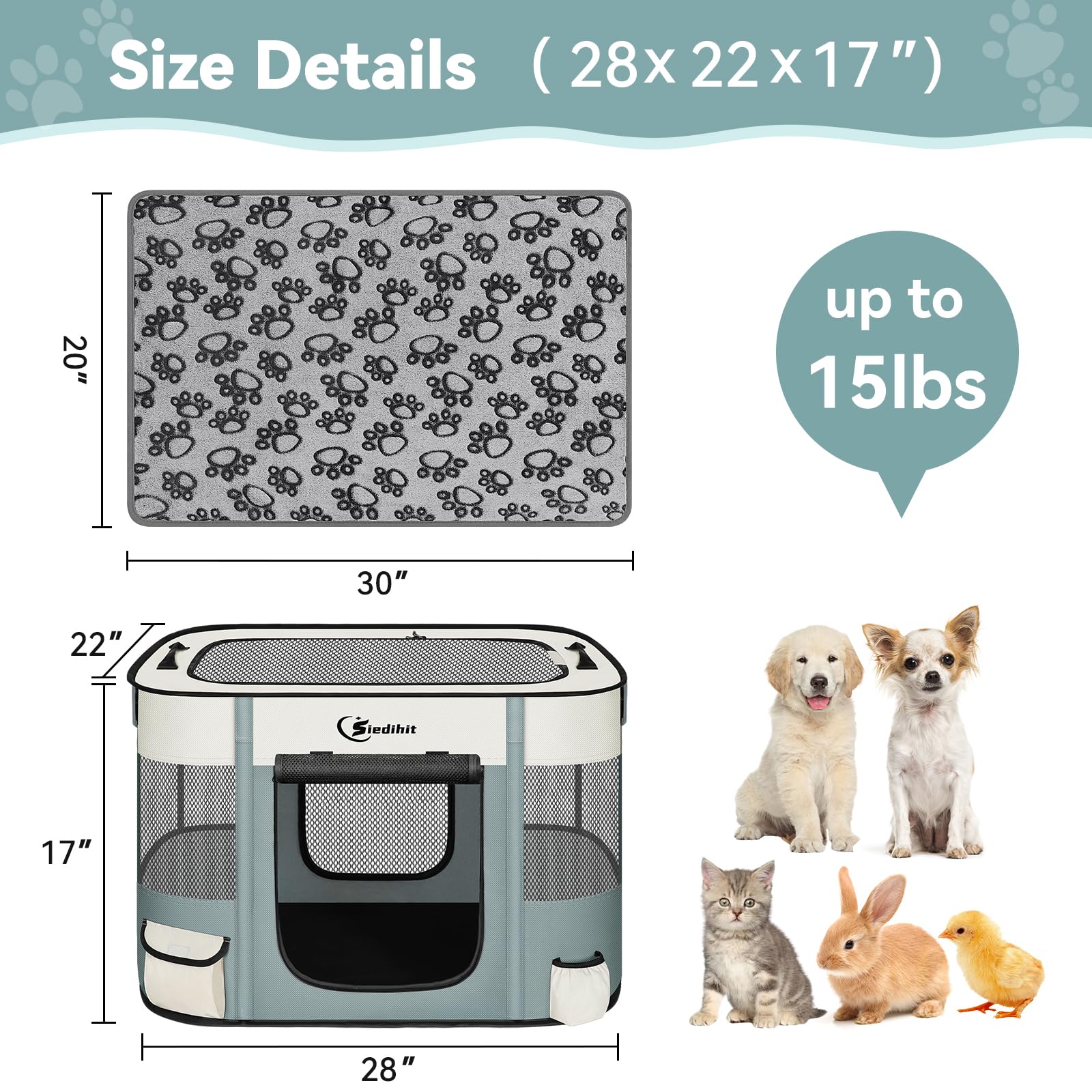 Parc de jeu pour chien, chat, chiot - Parc portable pour l'intérieur et l'extérieur, les voyages, le camping - Niche pliable pour lapin et petits animaux avec étui de transport
