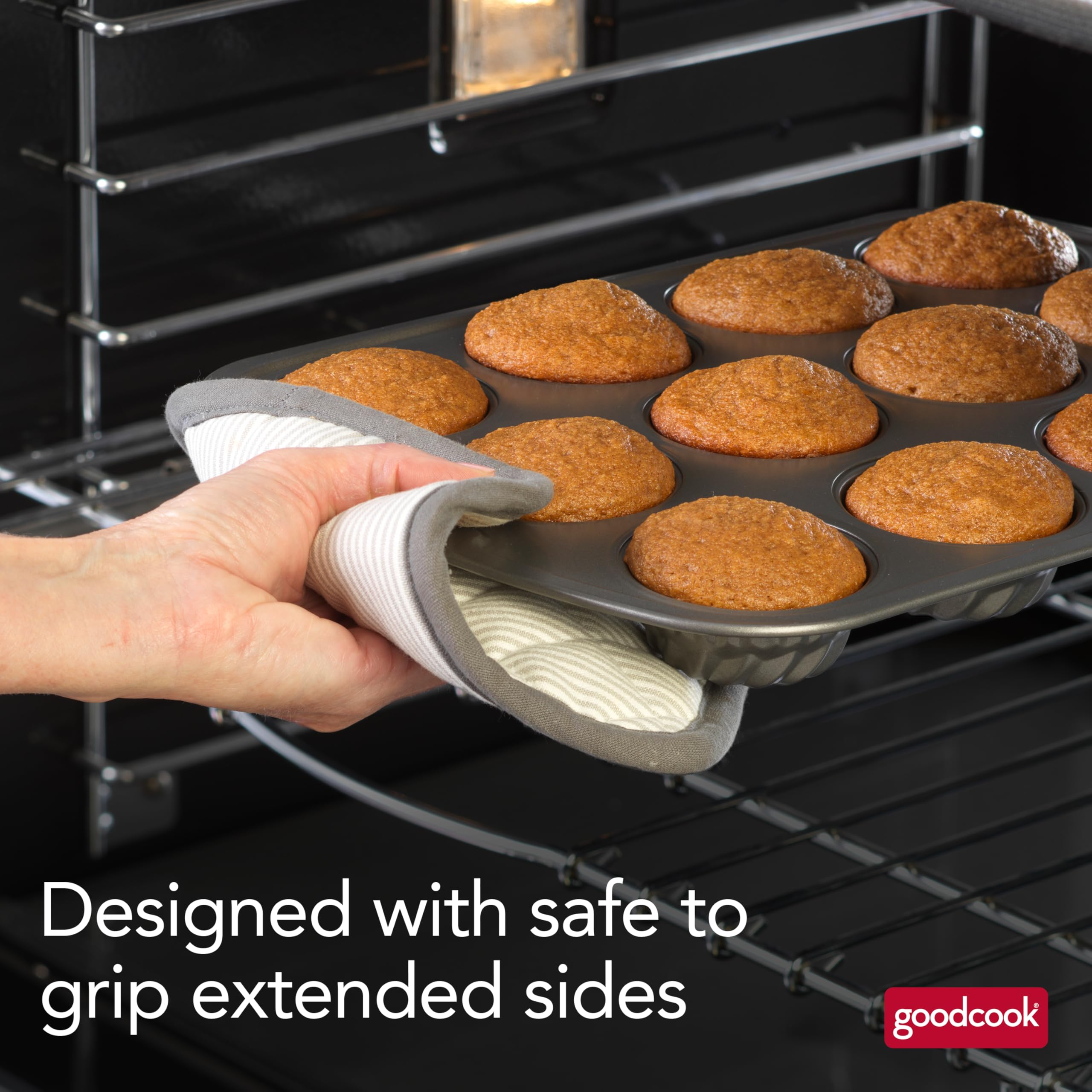 GoodCook Everyday - Teglia per torte in acciaio antiaderente, 12 tazze, colore: grigio