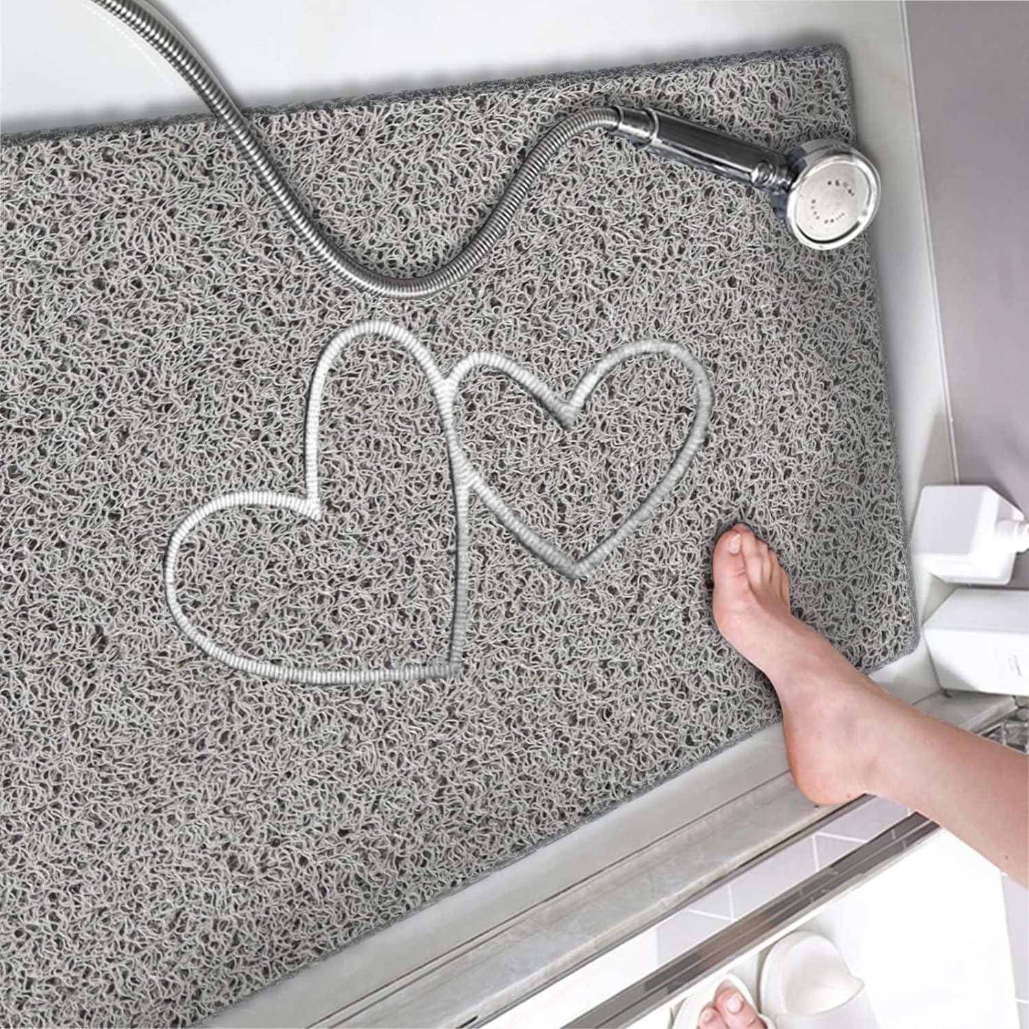 Rackhams Embossed Spaghetti Loofah Anti Slip Shower Mat - Double Heart - Rectangular 60X40cm