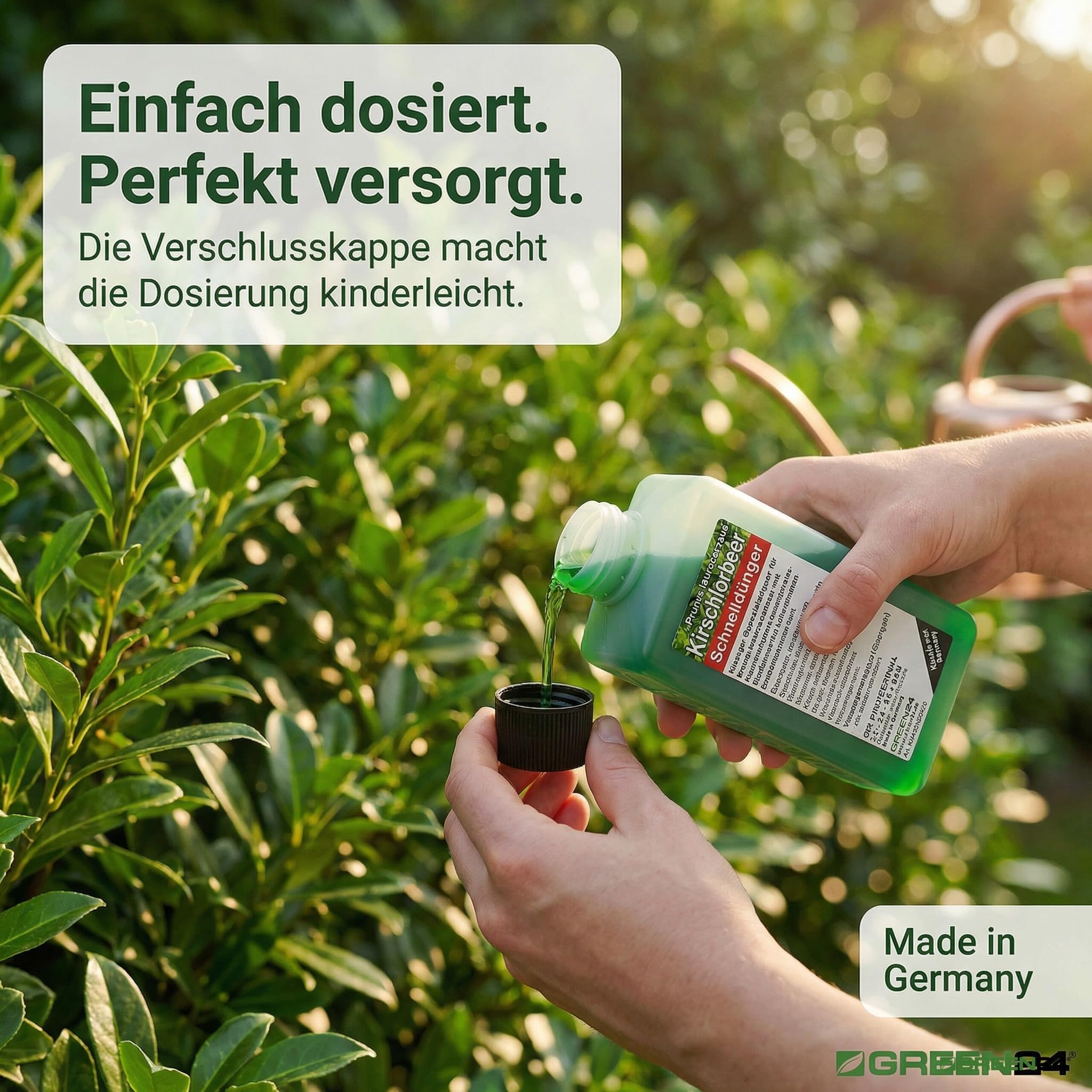Kirschlorbeer Dünger XL Profi Linie 1 Ltr. zum düngen von vielen Prunus laurocerasus Pflanzen, HIGHTECH Flüssigdünger für Lorbeer Hecken und Kübel