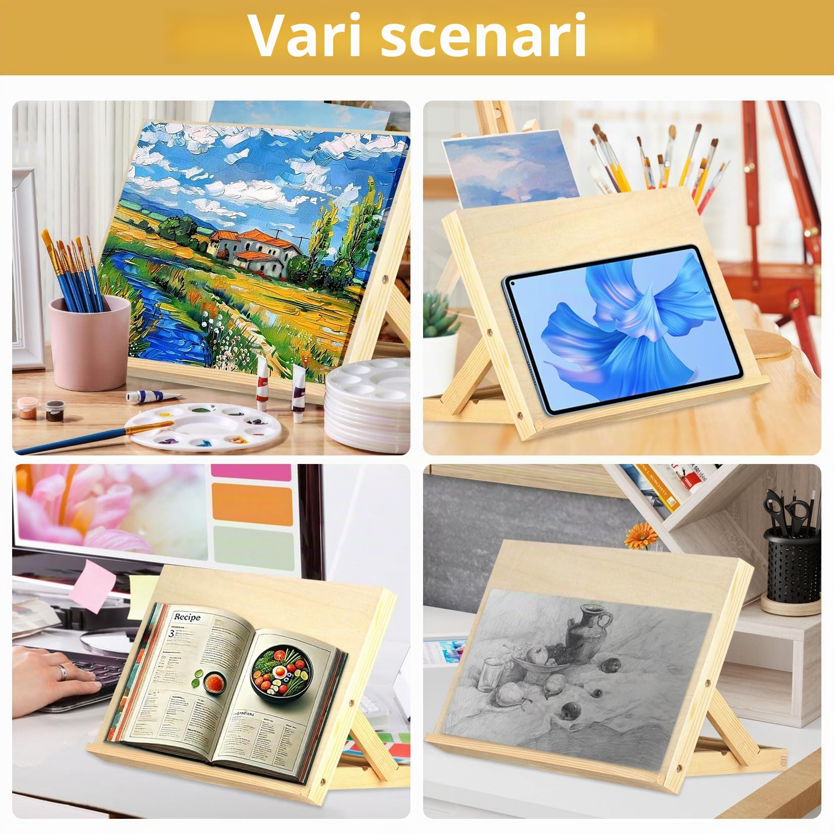 Cavalletto Pittura da Tavolo da Disegno, Cavalletti in Legno Regolabile, Cavalletto Legno Pieghevole, Cavalletti da Pittura Portatile per Artista, Scrivania, Artigianali, Tavole, Schizzi