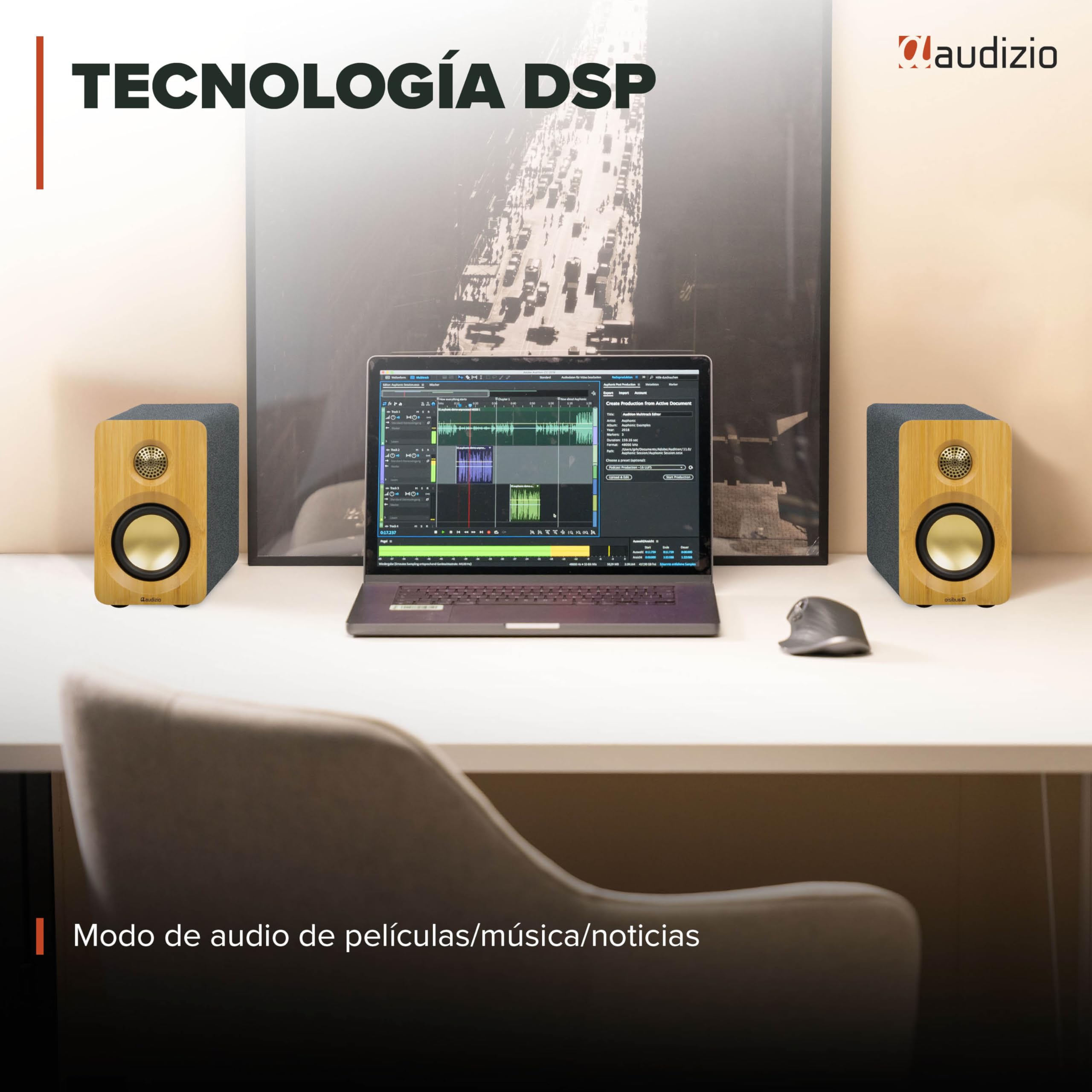 Audizio KS16 – Altavoces HiFi Activos 100W con Bluetooth 5.3, USB-C, Salida subwoofer, Amplificador Integrado, Altavoces de estanteria para música, Ordenador y Tocadiscos, Color bambú