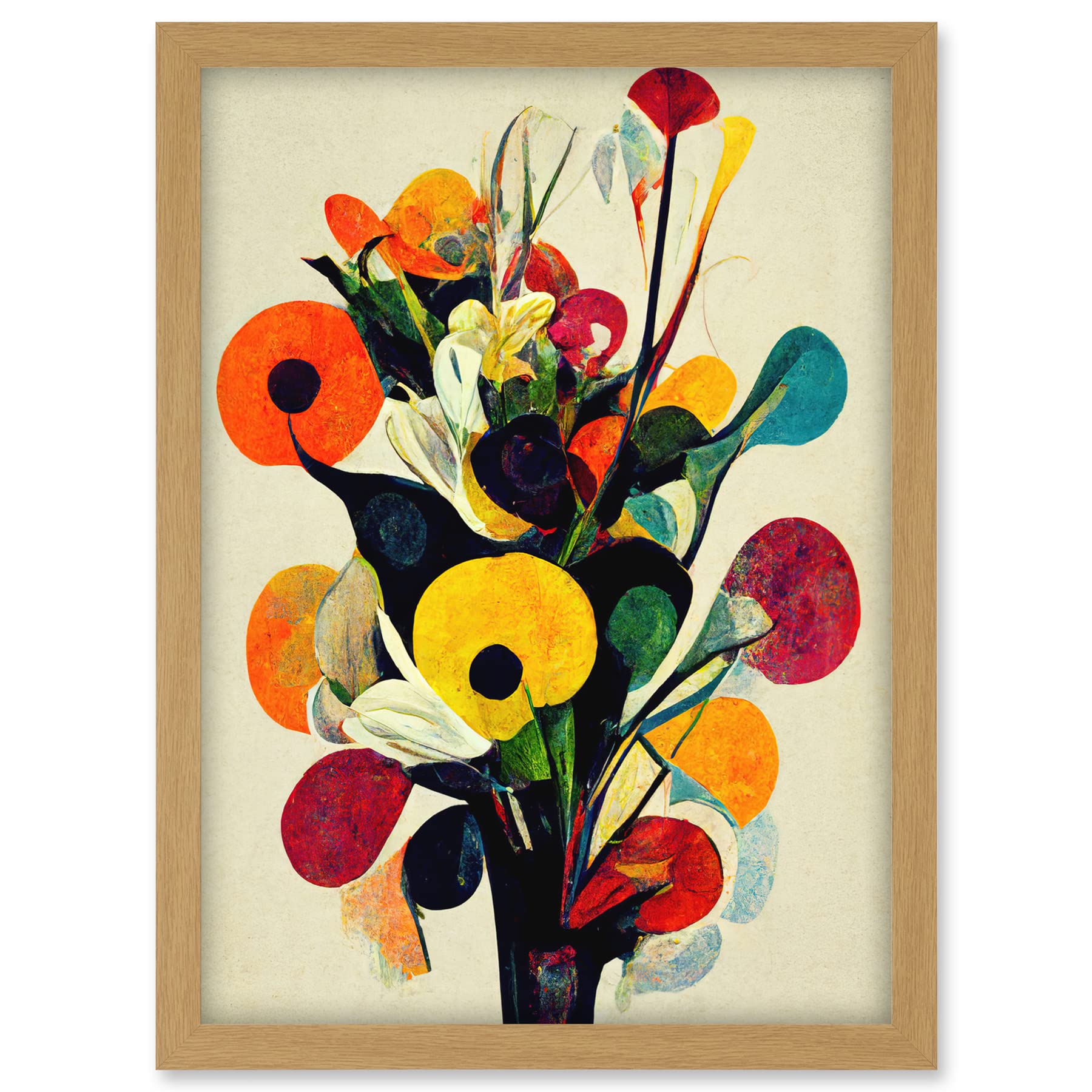 Doppelganger33 LTD Abstract Kandinsky Inspired Multicolour Flower Bouquet In Vase Artwork Framed A3 Wall Art Print