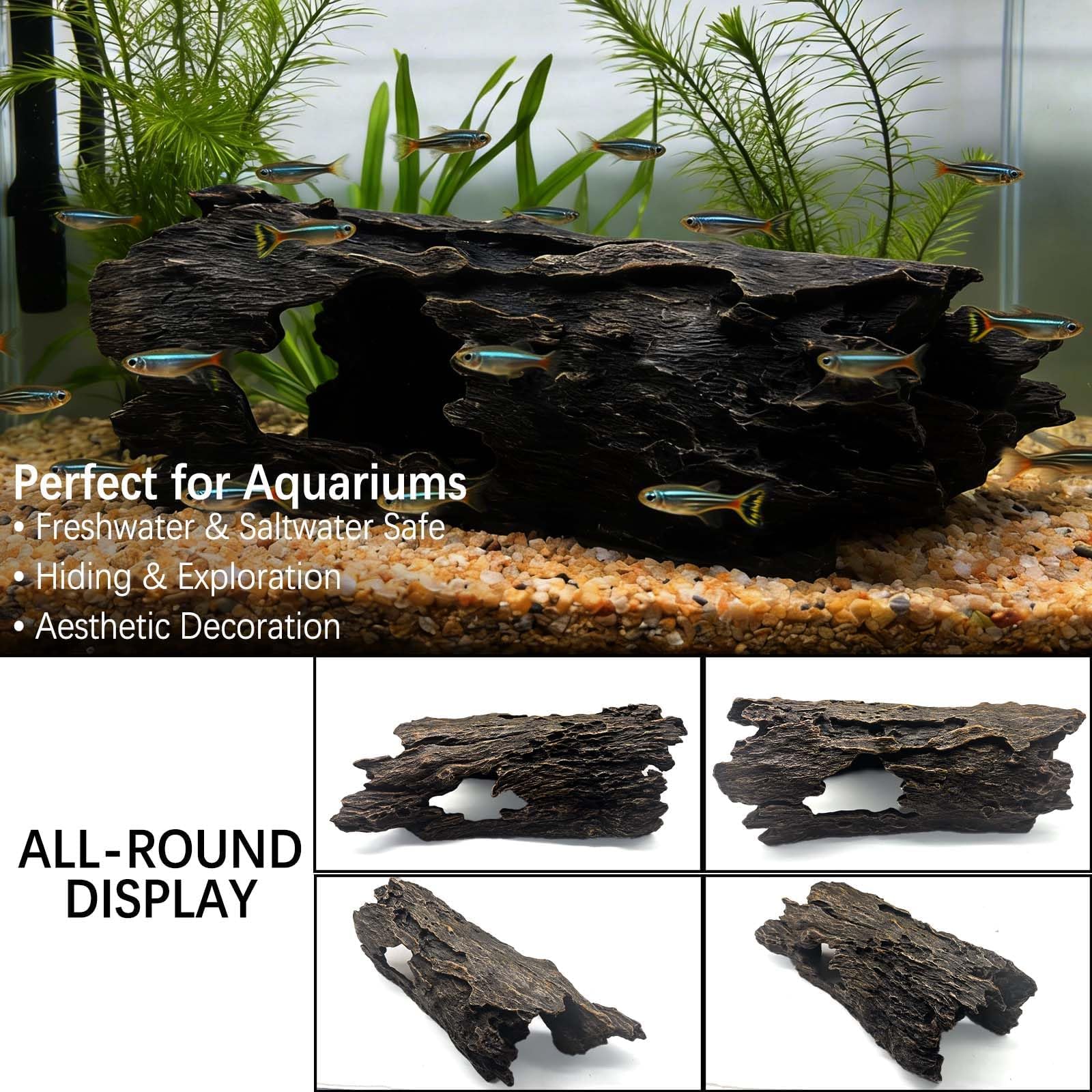 Tfwadmx Escondite de madera para reptiles, peces, anfibios, acuarios, tanques