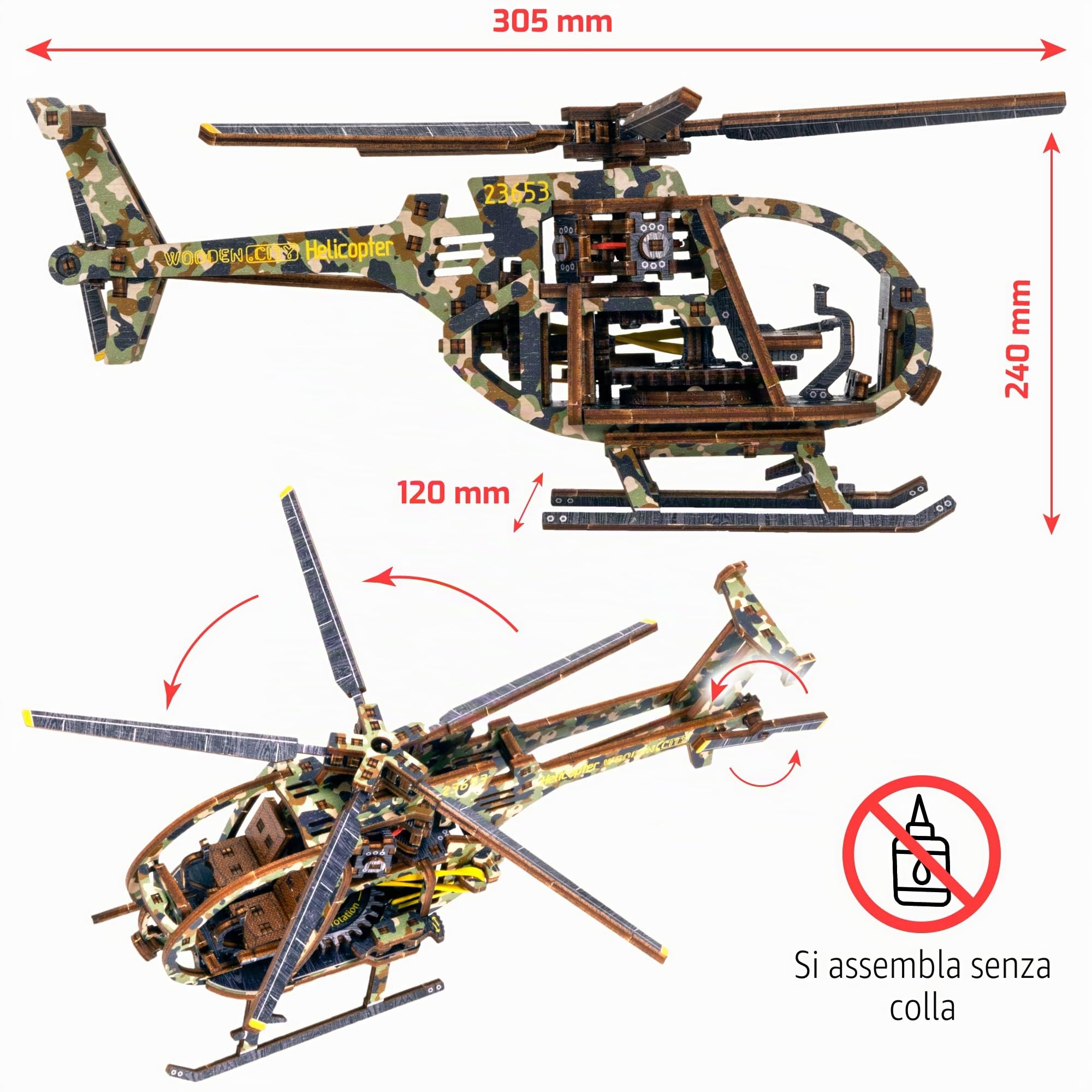 WOODEN.CITY Build A Helicopter Limited Edition - Kit di Modellini in Legno 3D da Costruire - Kit di Modellini di Aerei per Adulti e Ragazzi - Giocattoli per Uomini e Donne - 178 Parti