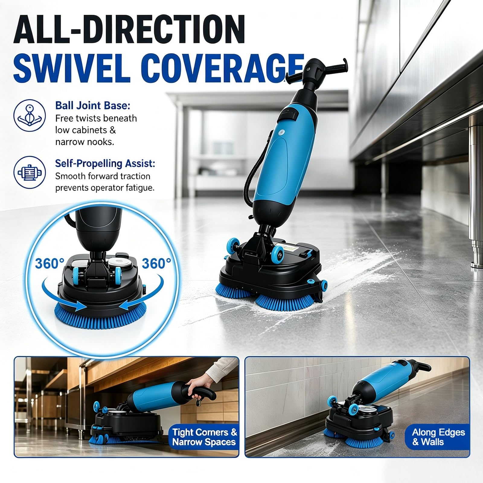 Lavadora de Pisos Profesional 50cm, Sin Cable, Litio | Lavadora de pisos 50cm, batería de litio intercambiable, perfecta para limpiar azulejos y vinilo(1 battery)
