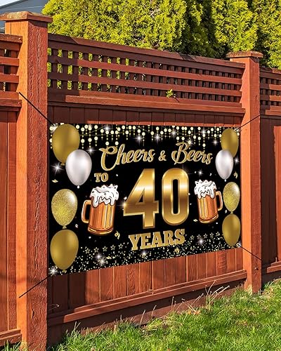 Miniatura 6 de Pancarta de fondo con texto en inglés "Cheers to 40 Years", decoración de feliz cumpleaños número 40 para hombres y mujeres, fiesta de cumpleaños de