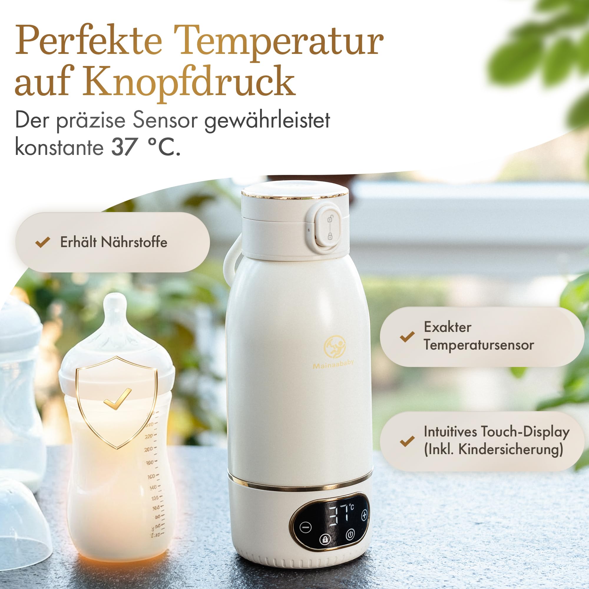 Calentador de biberones portátil para biberones, con batería para viajes, control preciso de la temperatura para calentar la leche del bebé, más compacto para viajes, coche y uso diario