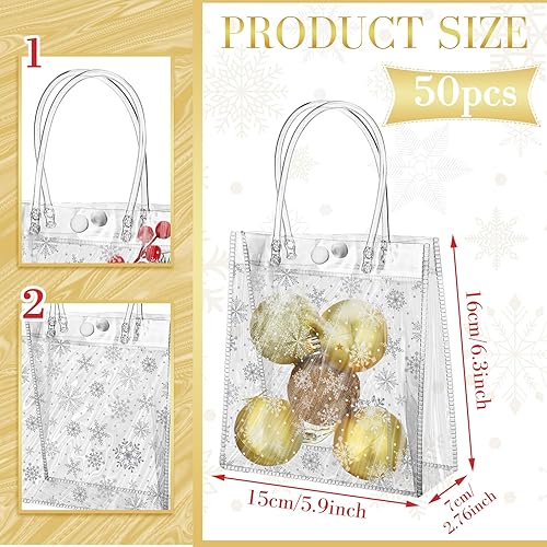 Miniatura 2 de Talltalk 50 bolsas de regalo transparentes de Navidad con asas, bolsas de plástico de PVC de plástico de copo de nieve para regalos de fiesta de