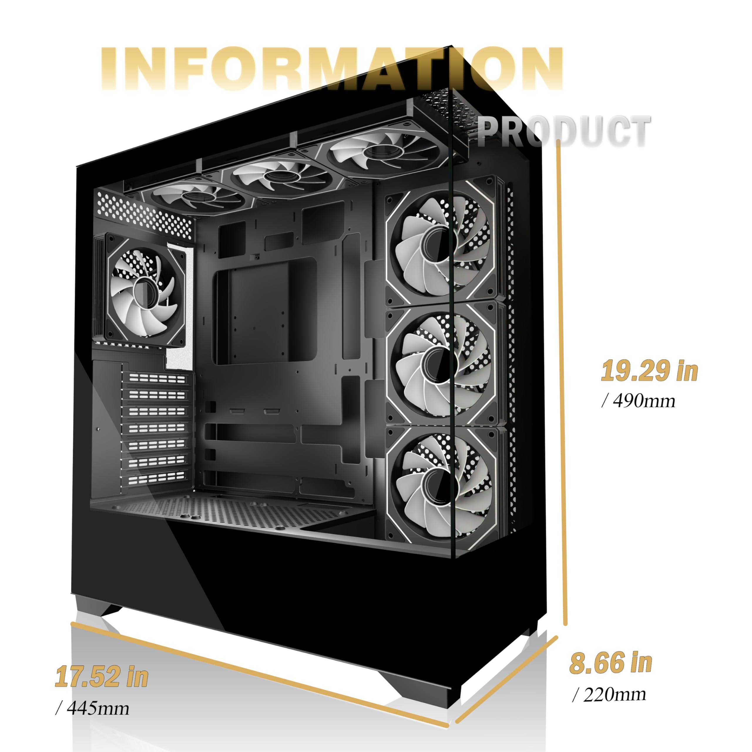 KEDIERS PC Gehäuse Vorinstallierter 7 × 120MM PWM ARGB Lüfter, ATX Mid Tower PC Gehäuse, Computergehäuse mit Panoramaaussicht Gehärtetes Glas Front Panel,Schwarz，P4 ARGB