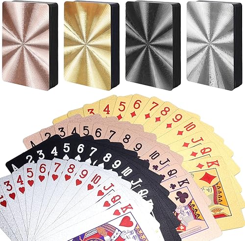 Kweiugfi Cartas de póquer de papel de aluminio, tarjetas de póquer impermeables, cartas de póquer doradas para adultos, regalo de fiesta, viaje y