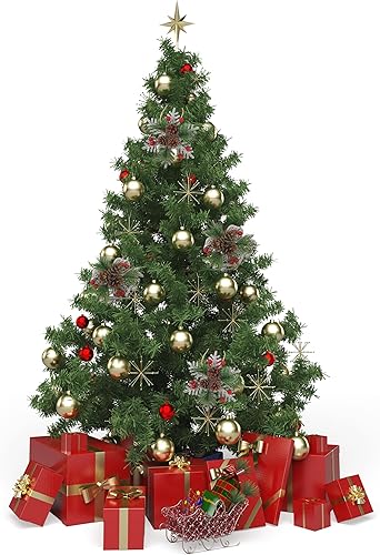 Miniatura 7 de Adornos de Navidad plateados con purpurina, aproximadamente 5 pulgadas de ancho, bayas de piñas y ramas de pino, juego de 4 decoraciones de Navidad,