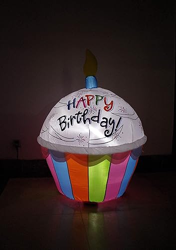 Miniatura 5 de Paquete de dos decoraciones para fiesta de cumpleaños, incluye pastel inflable de feliz cumpleaños de 6 pies de alto con velas y 4 pies de alto