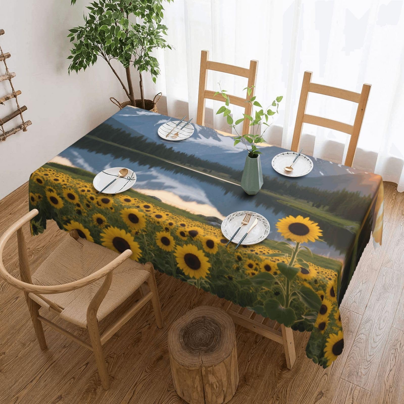 FekiLoot Rectangle Tablecloth 54 X 72 Inch, Classic Stain ‎Resistant Table Cloth Reusable Washable Table Cover Park Sunflower Landscape Tabletop Decor for Kitchen Dining Party Indoor Outdoor Use