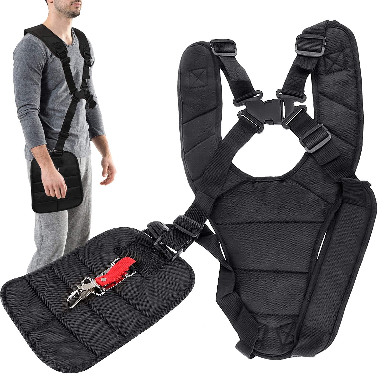 ZHENA Black Trimmer Shoulder Strap, Double Shoulder Trimmer Harness Adjustable Strap for Brush Cutter Garden
