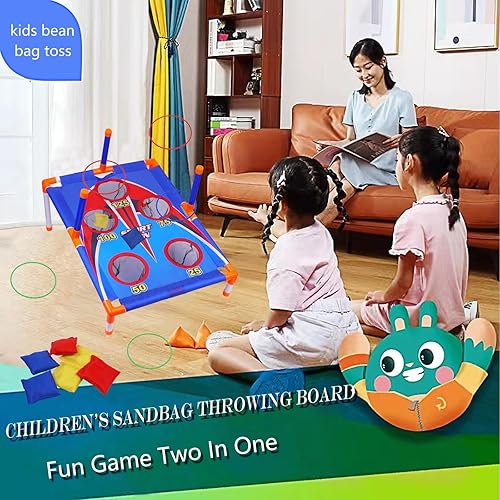 Miniatura 3 de Juego de lanzamiento de bolsas de frijoles para niños, cornhole para niños, con 6 sacos de arena, 6 anillos, adecuado para niños de 3 a 8 años,