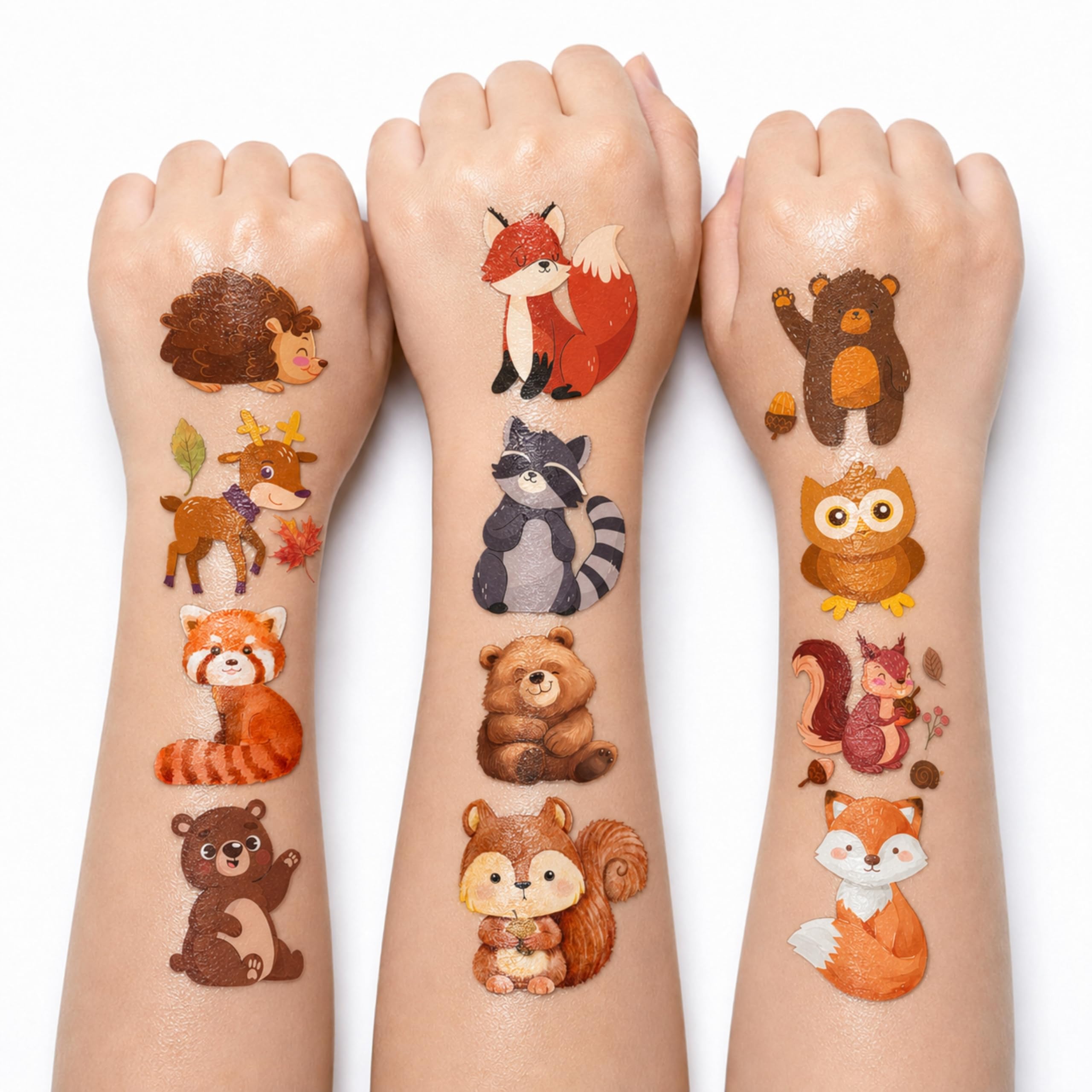 96PCS Woodland Animal Pre-Cut Temporary Tattoos for Kids, Forest-Themed
