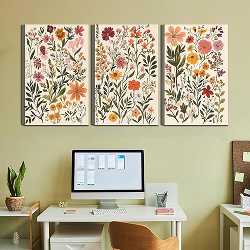 Miniatura 8 de Juego de 3 lienzos botánicos florales bohemios para pared, acuarela, flores silvestres, decoración de pared, cuadros de flores, cuadros impresos