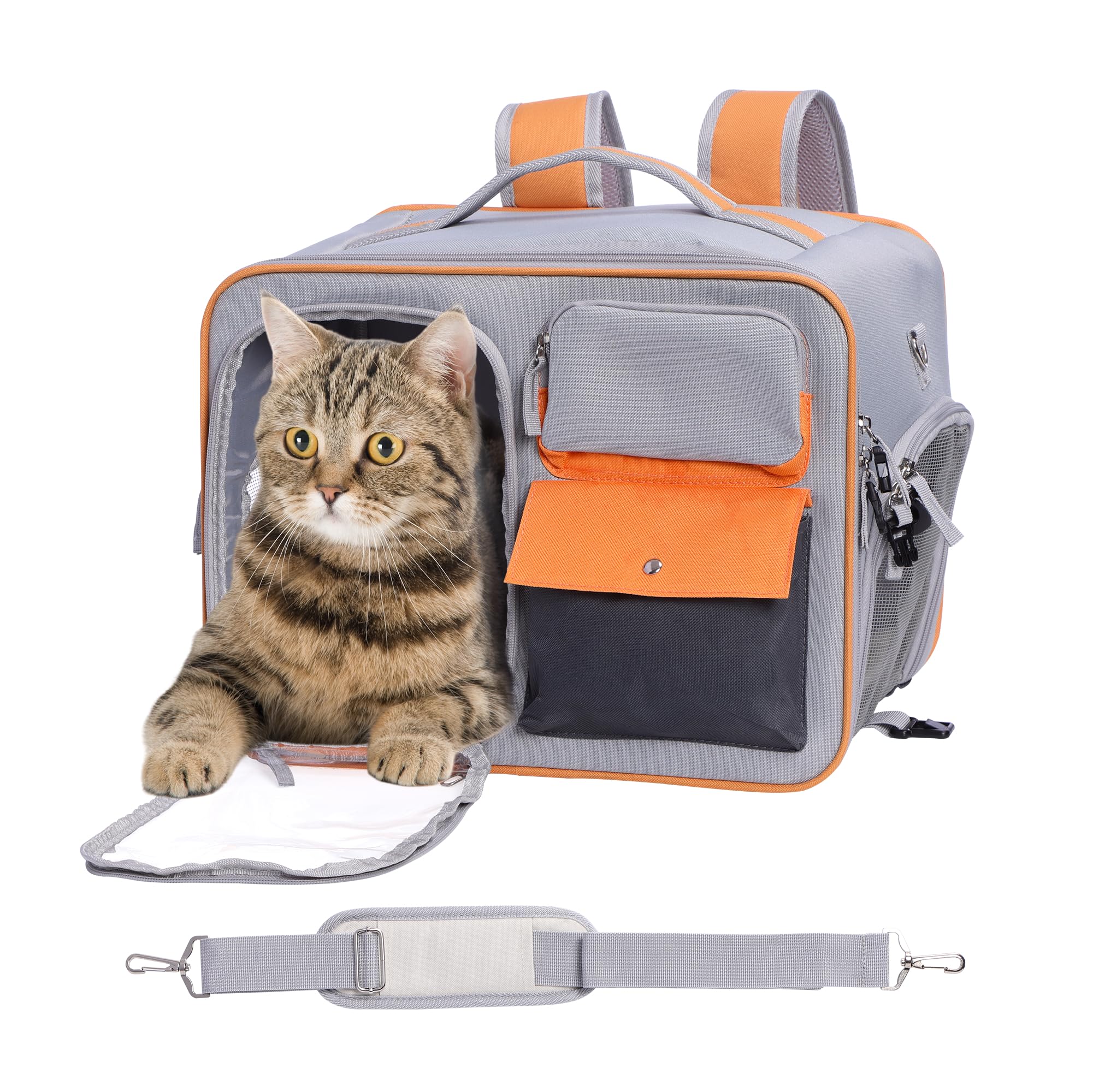 Navaris Mochila Gato con Ventana - Mochila para Gatos 40x30x25 cm para Avión - Trasportines Gato y Transportin Perro Pequeño MAX. 7,5 kg - Mochila Perro Pequeño con 3 Aperturas