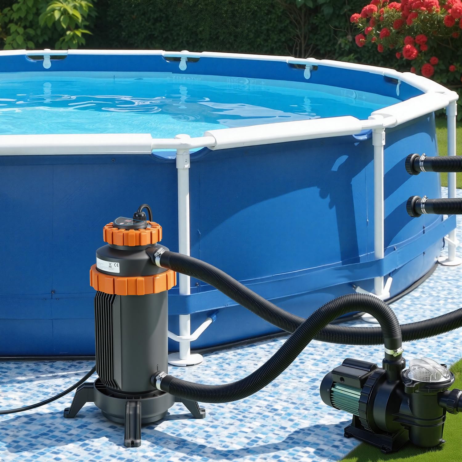 Poolheizung Elektrisch 3KW Digitalanzeige 4-Fach Sicherheitsschutz 32–38 mm Anschluss Heizt bis 45 °C