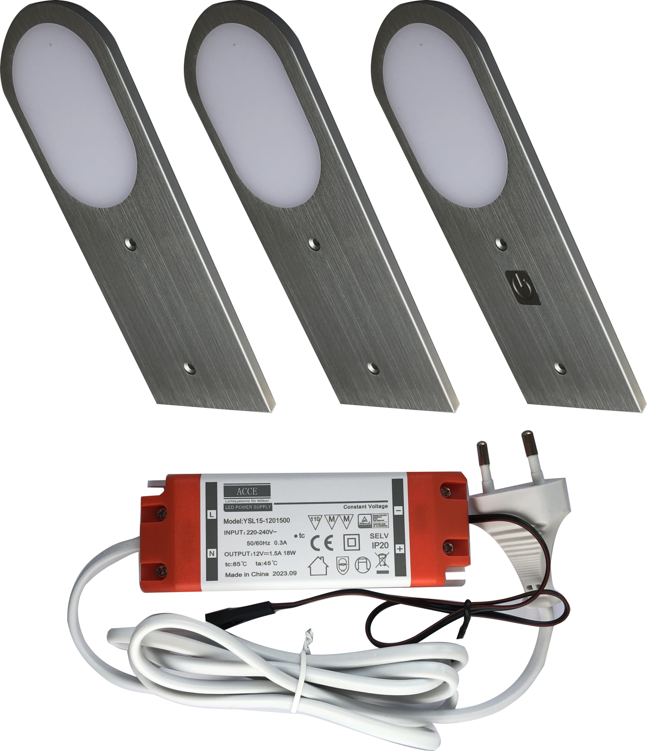 ACCE aluminium unterbauleuchten Küche- Möbel-schrankleuchten, supper dünn, inkl Konverter ein Strahler mit Touchsensorschalter, dimmbar, neutralweiß oder warmweiß (warmweiß, 3er set)…