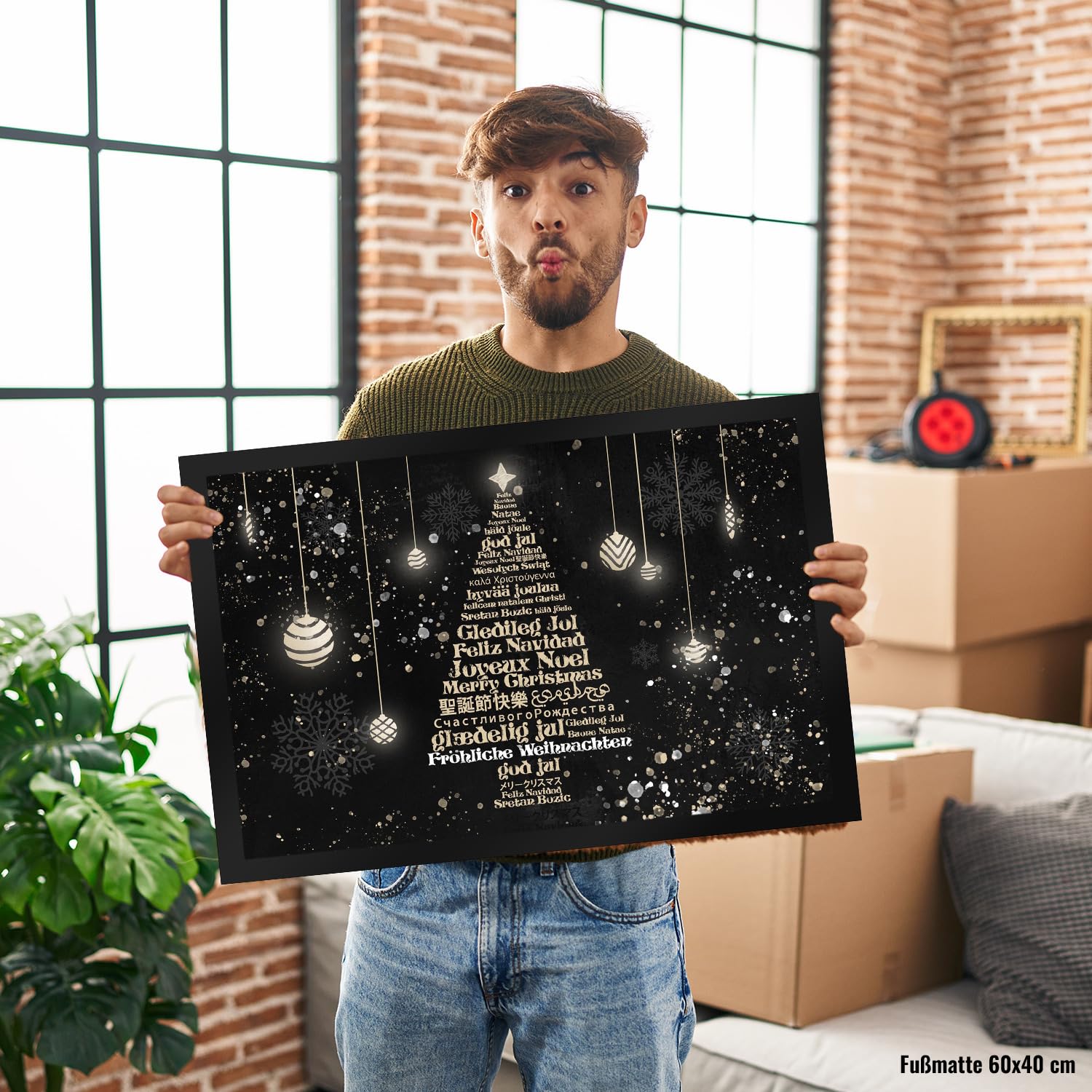 speecheese Fröhliche Weihnachten in verschiedenen Sprachen Fußmatte XXL in 50x75 cm als lustiges Geschenk für weltoffene Menschen die Allen Besuchern EIN frohes Weihnachtsfest wünschen