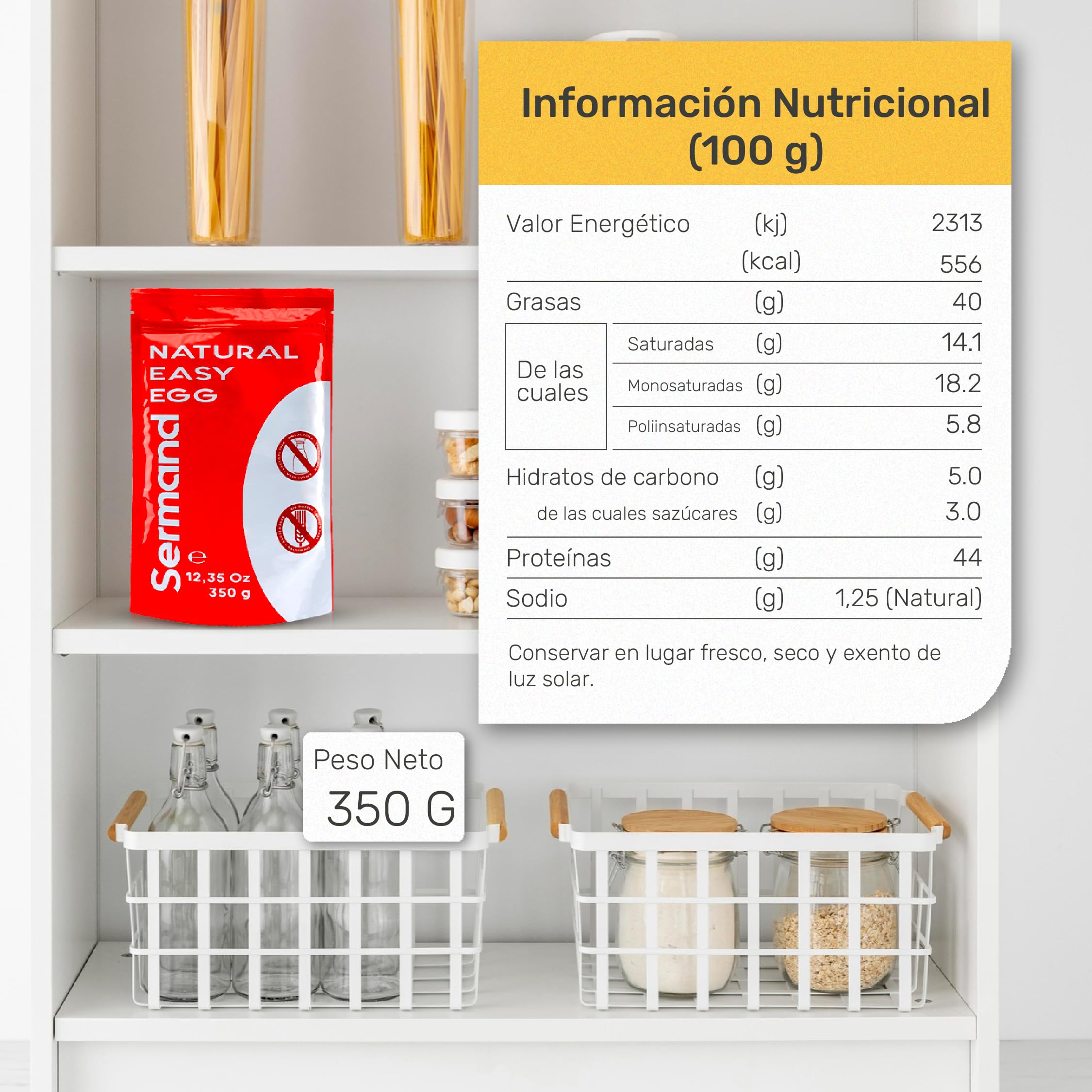Bio-Eipulver (350 g) | Ökologische Eier | Getrocknetes Ei | Ohne Zusatzstoffe | Laktosefrei | Glutenfrei | Im wiederverschließbaren Zip-Beutel