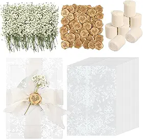 Kit de acessórios de convite de casamento, jaquetas de velino pré-dobradas para convites de 5 × 7 com adesivos de lacre de cera, fita e flores secas, acessórios elegantes de convite de casamento para