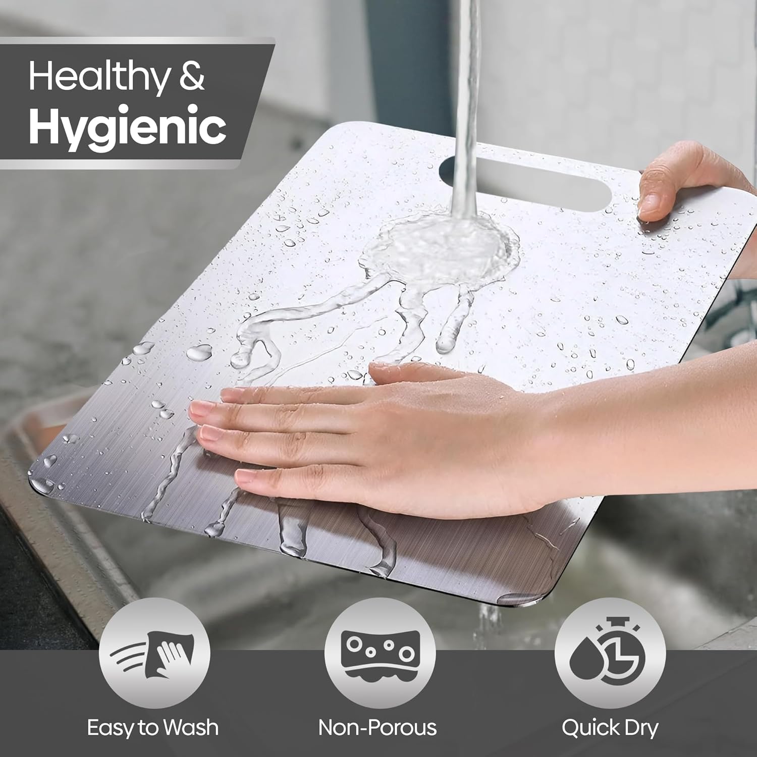 Pure 100% Titanium Cutting Board, Food-Grade & Knife-Friendly, Durable Double-Sided Design, Dishwasher Safe for Meat, Fish, Fruit & Vegetables (18 x 12)