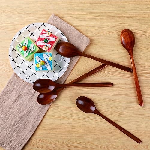 Miniatura 7 de 6 cucharas de madera utensilios de cocina de madera, cucharas de madera para comer cucharas de sopa, cucharas de mango largo, cucharas de madera,