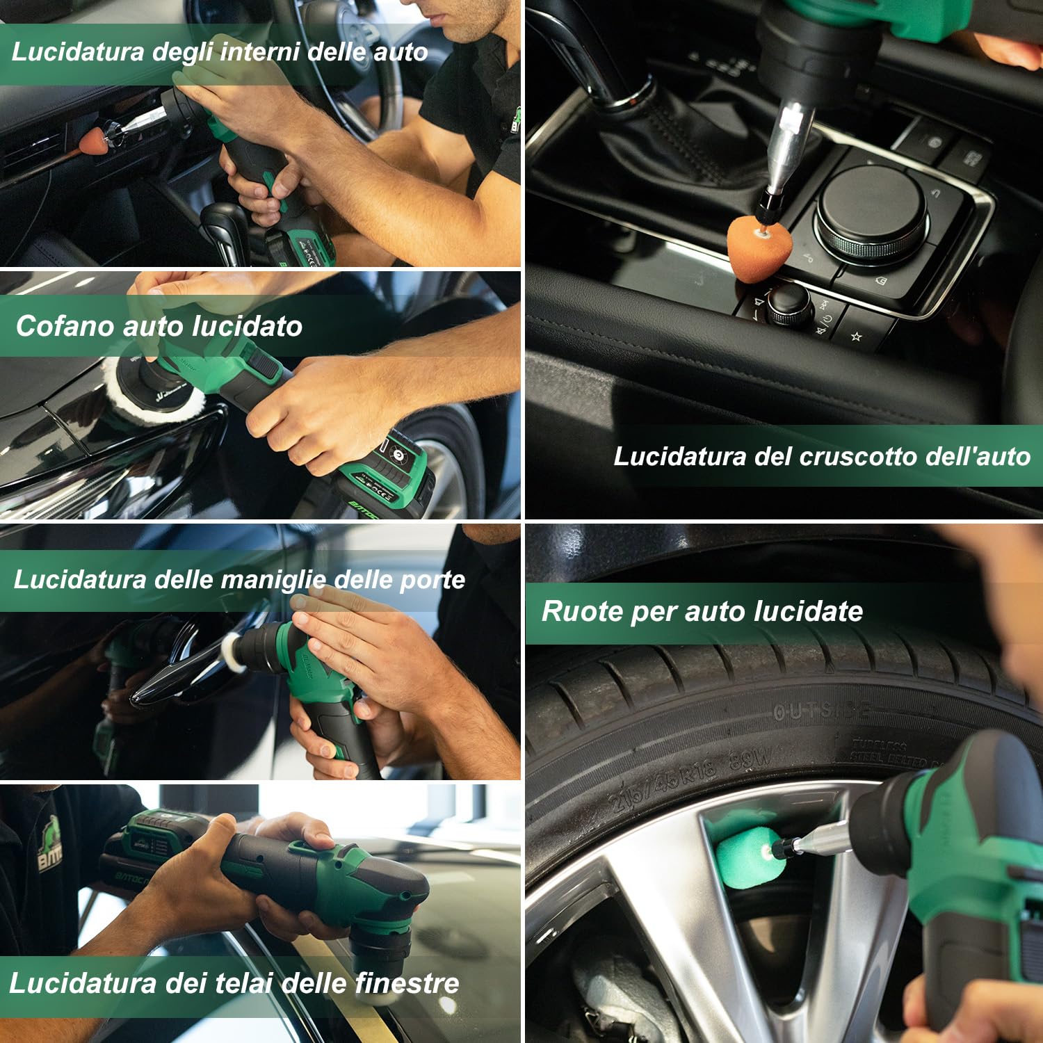 BATOCA S4 Lucidatrice professionale Batteria,Rotativa Orbitale,25mm/75mm Tamponi,Lucidatrice per Auto,Kit Lucidatura Multiuso,Motore Senza Spazzole,2 Batterie 12V 2.5Ah,4 Velocità 2000-5500RPM