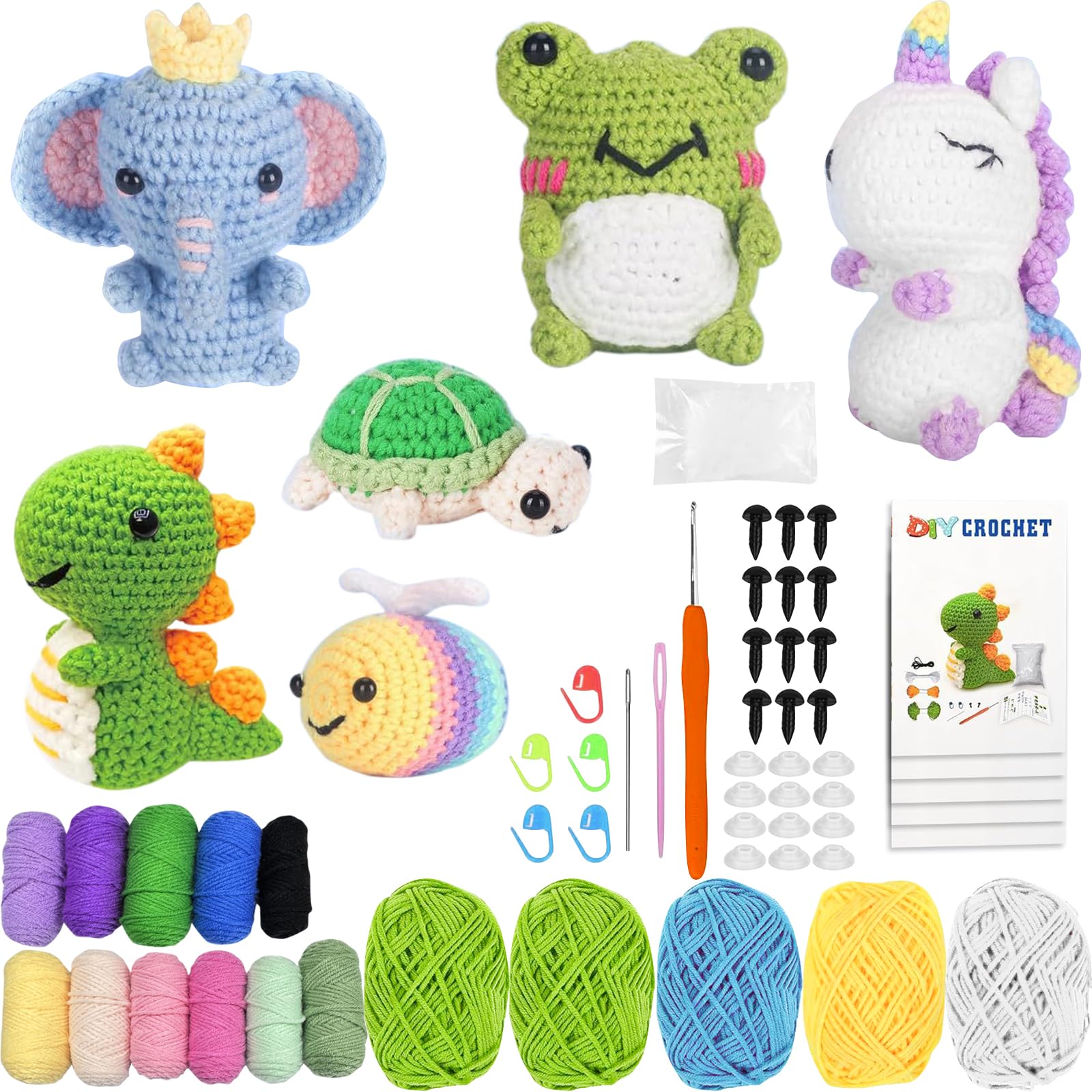 6PCS Crochet Kit for Beginners, Crochet Animal Kits, Various Accessories