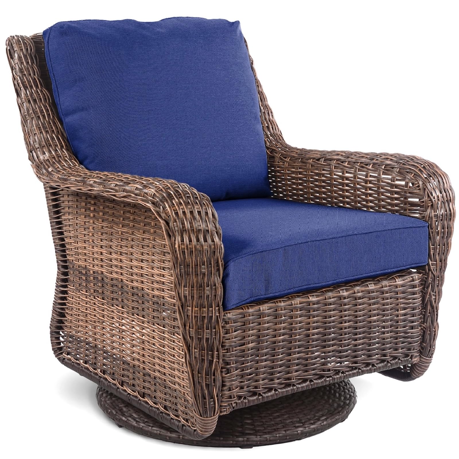 Photo 1 of Krikacy Cambridge Swivel Rocking Patio Chair, Hand-Woven HDPE Wicker Outdoor Rocker with Cushioned Seat and Round Base, All-Weather Porch & Patio Seating, Midnight Navy Blue