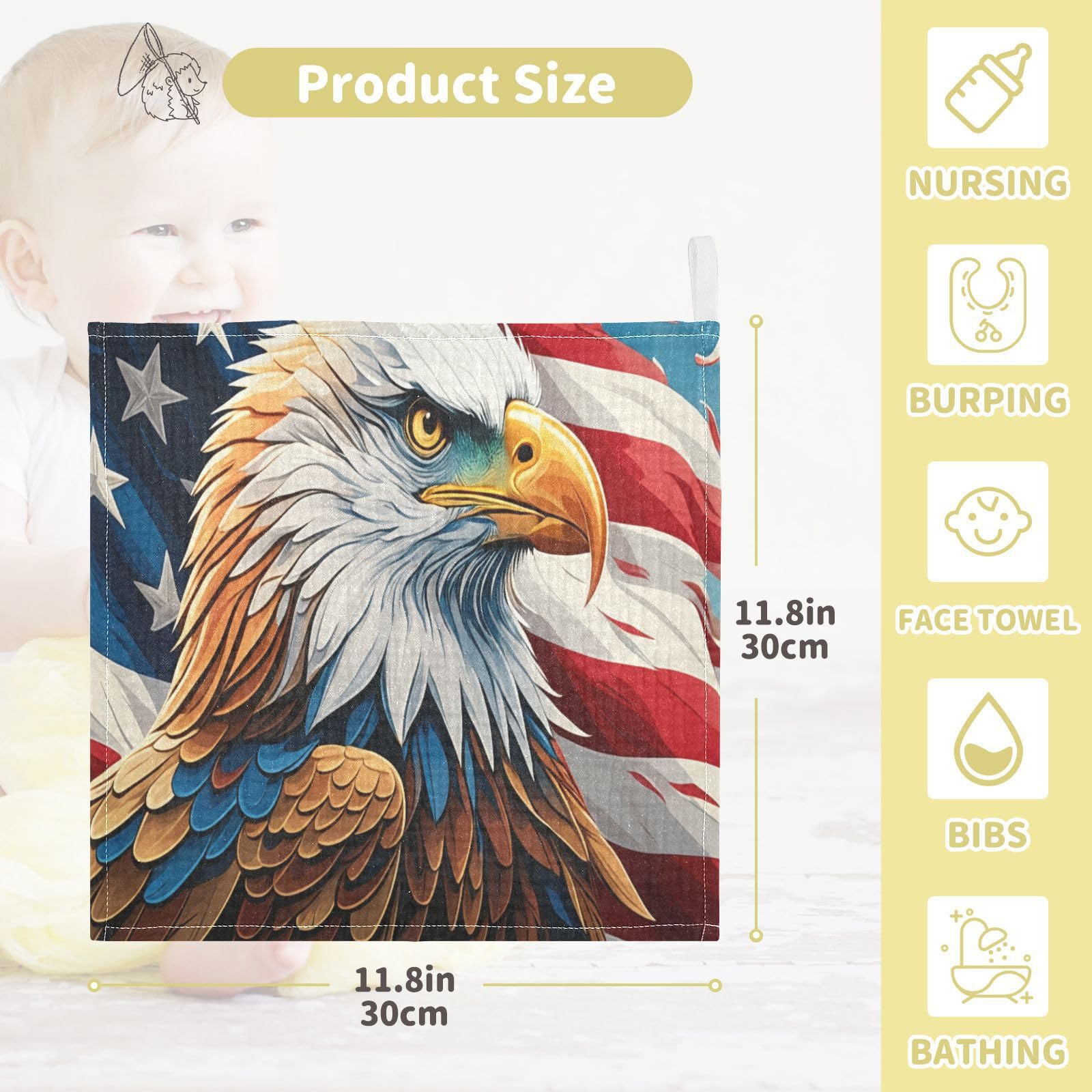 Nander 5Pack Baby Muslin Washcloths,American Eagle Soft Face Cloths for Newborn, Absorbent Bath Wash Cloths, Wipes, Burp Rag,Toddlers Essentials Stuff, Baby Registry as Shower