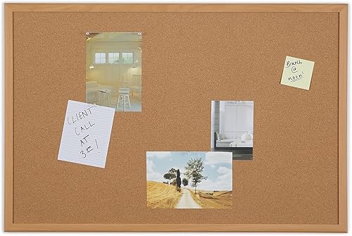 Grapas estándar tablón de anuncios de corcho, marco de acabado roble, 3"W x 2h