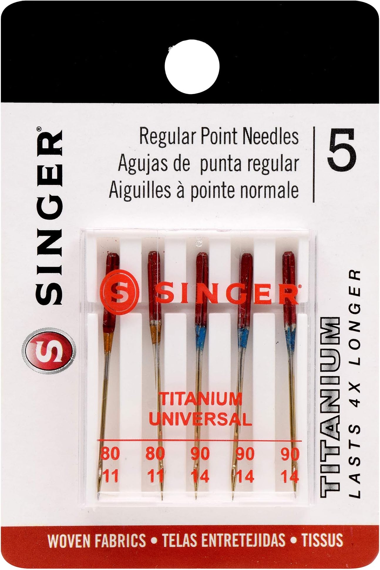 SingerNotions QuiltPro Titanium Universal Regular Point Machine Needles-Sizes 11/80 (2) and 14/90 (3), Other, Multicoloured, 2.35 x 8.98 x 14.7 cm
