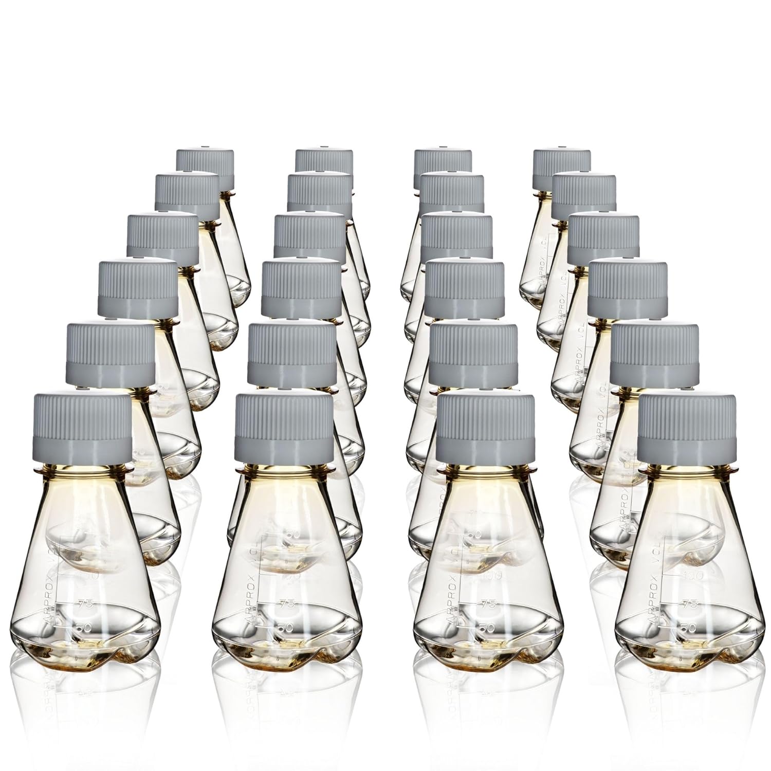 Eisco - Pack of 24, 125mL Sterile Polycarbonate Erlenmeyer Flasks, Non-Vented, Baffled Bottom, Gamma Sterilized, USP Class VI, Lab-Grade, Mixing, Cell Culture, Shaker Compatible