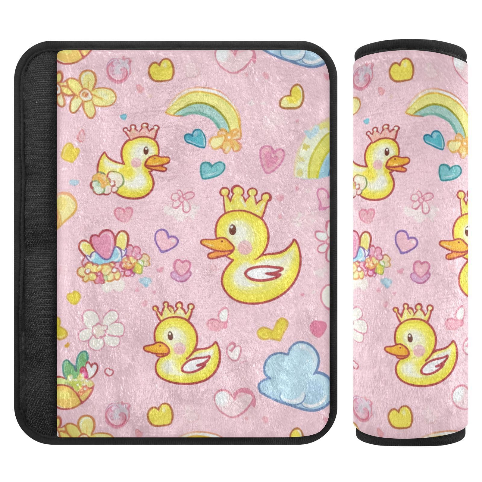 Seat Belt Covers 2 Pack Funny Ducks Car Seat Strap Covers Super Soft Hearts Flowers Car Seat Neck Cover for Boys Girls Adults Babies S