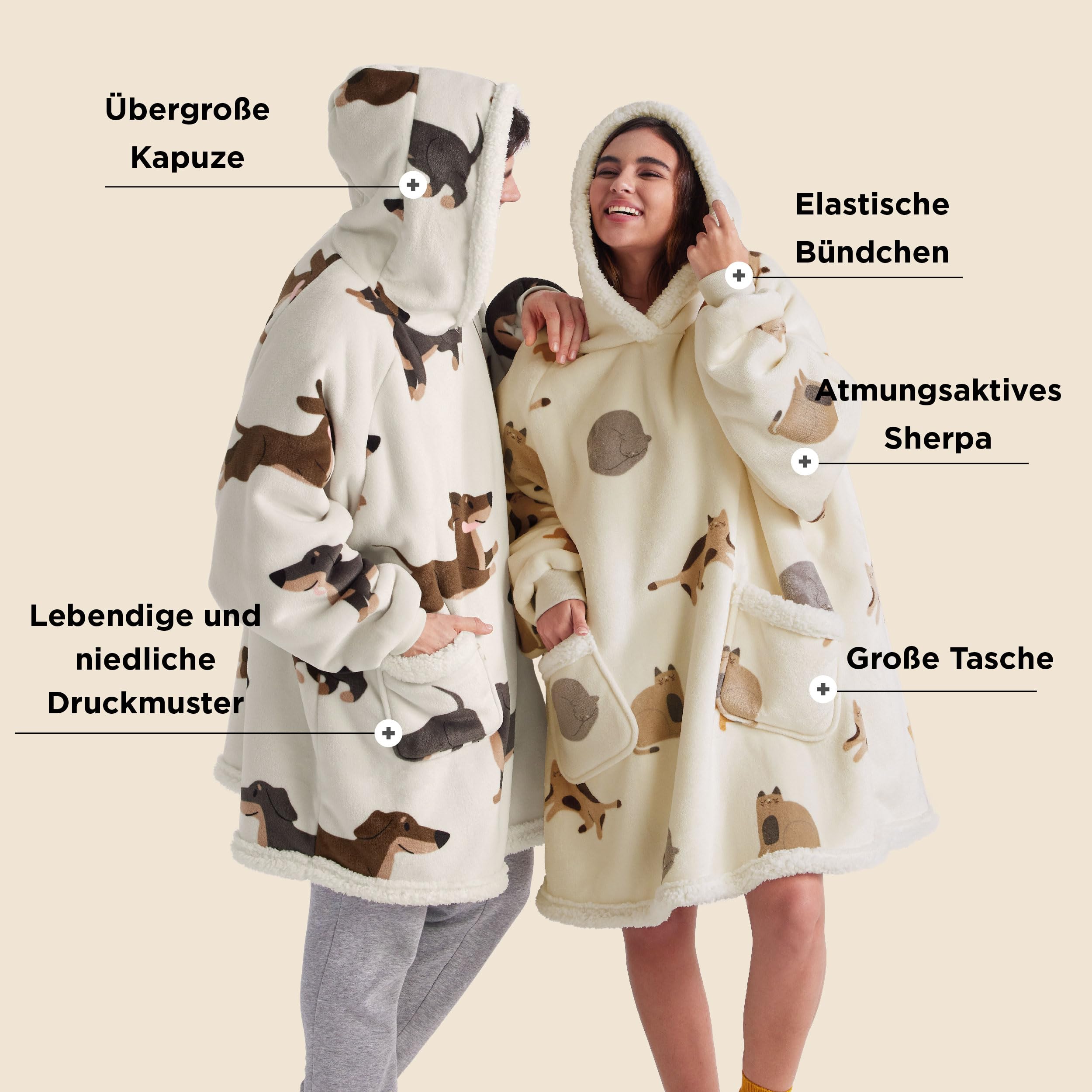 Bedsure Bluza koc z kapturem w kratę