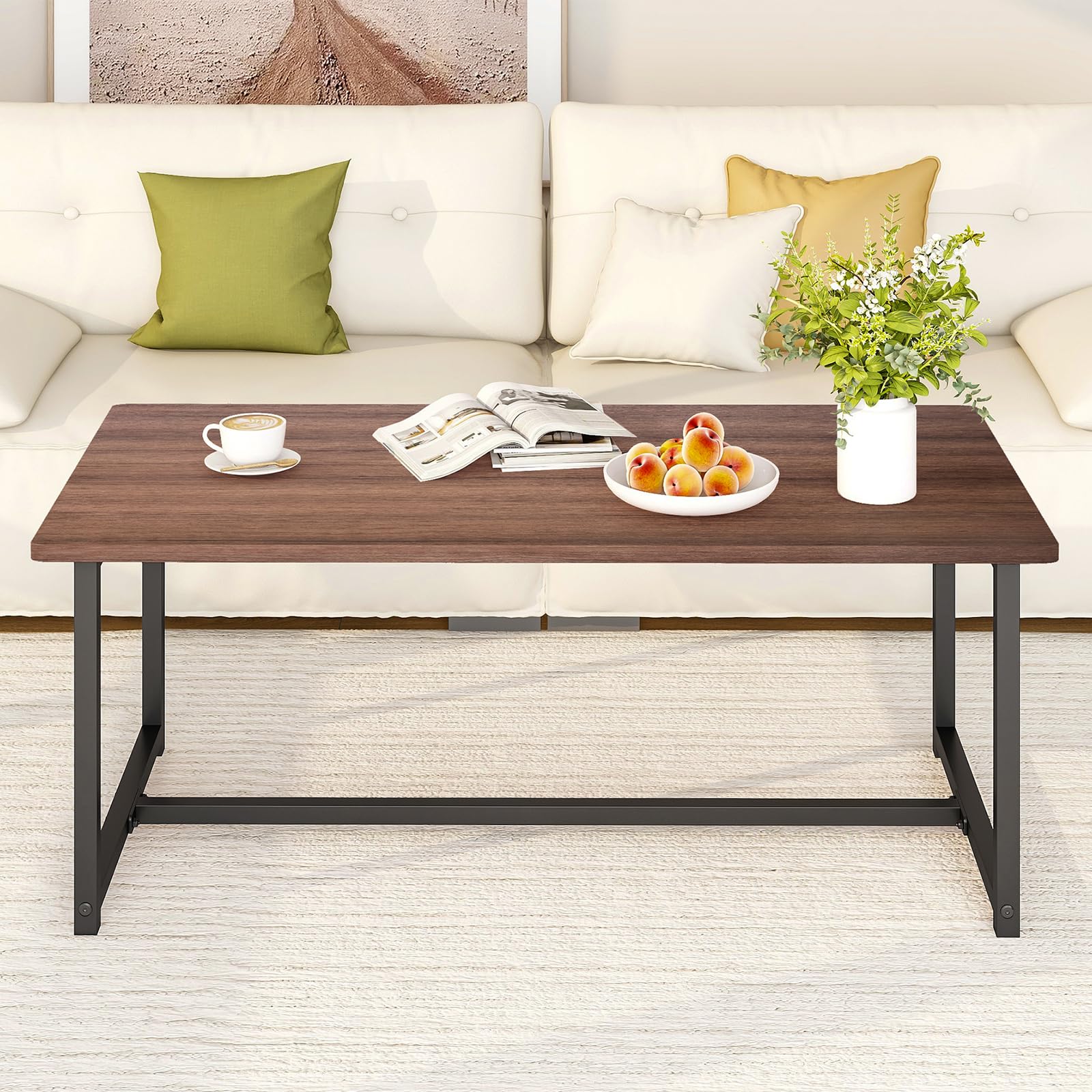 Coffee Tables for Living Room Rectangular Center Table with Metal Frame Modern Wood Coffee Table Easy Assembly Farmhouse