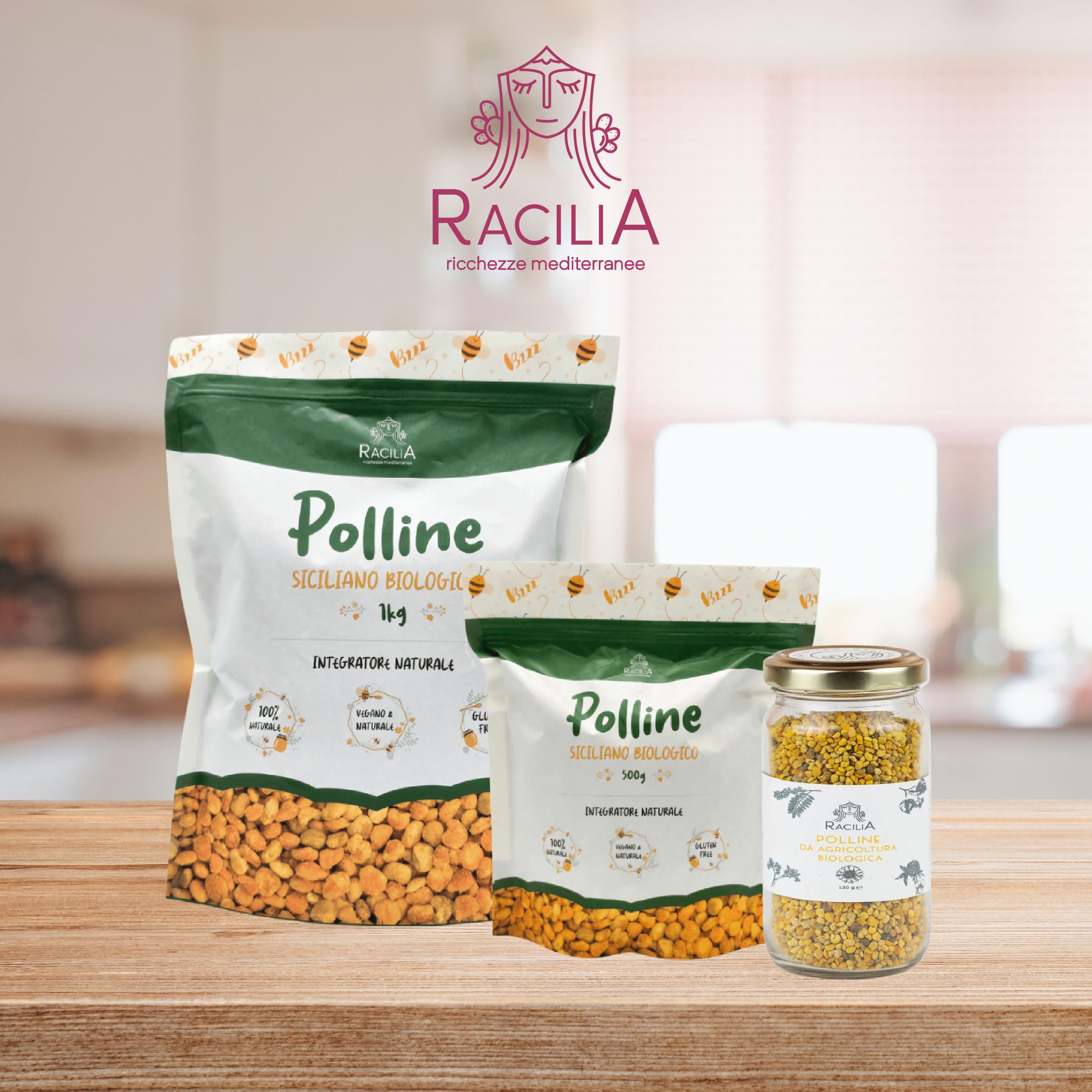 RACILIA Polline d'Api Biologico Italiano in Granuli - 100% Naturale da Agricoltura Biologica Siciliana - 1kg